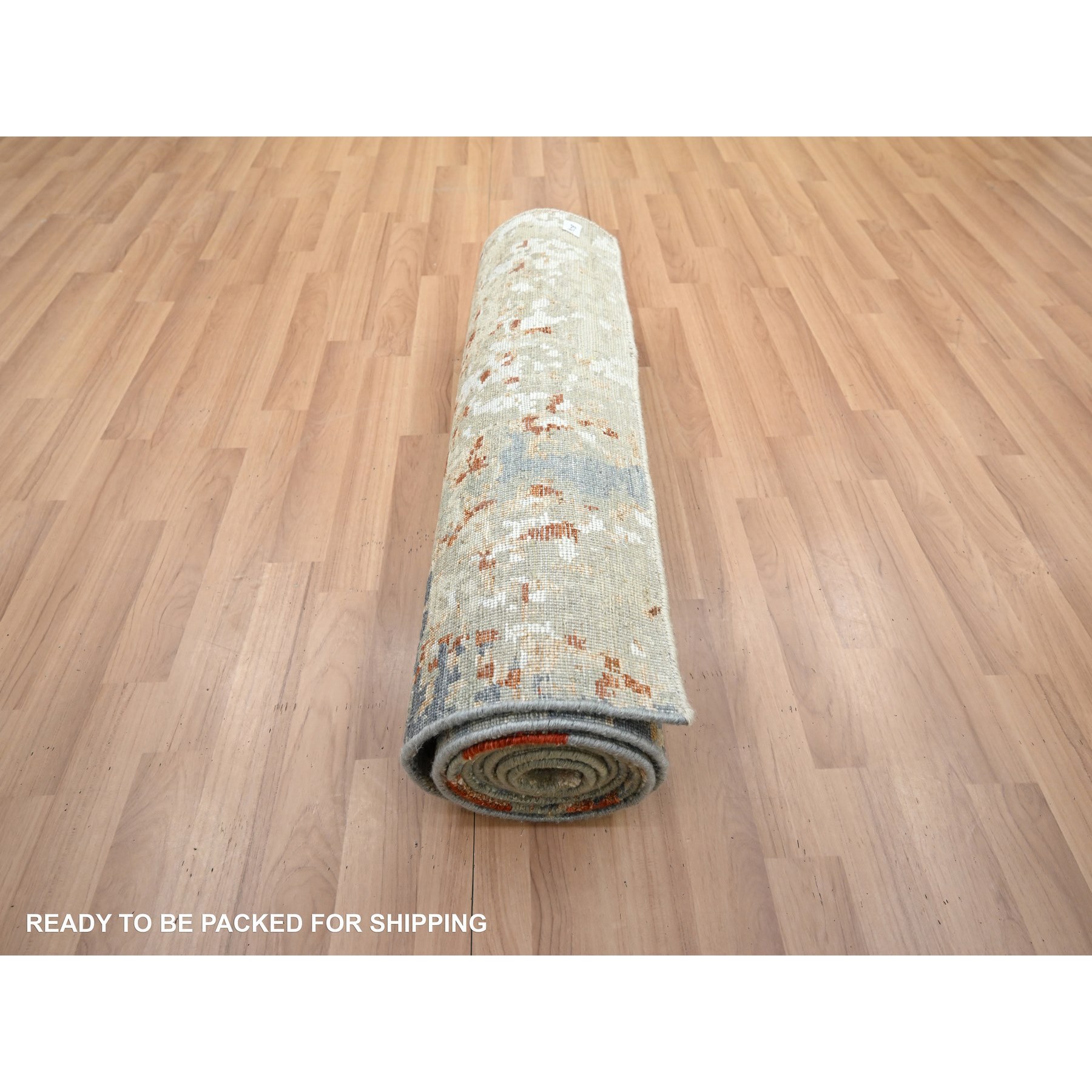 2'5"x10' Marengo Gray with Beige, Densely Woven, Abstract with Galaxy Design, Persian Knot, 100% Wool, Hand Knotted, Runner, Oriental Rug Sh83175