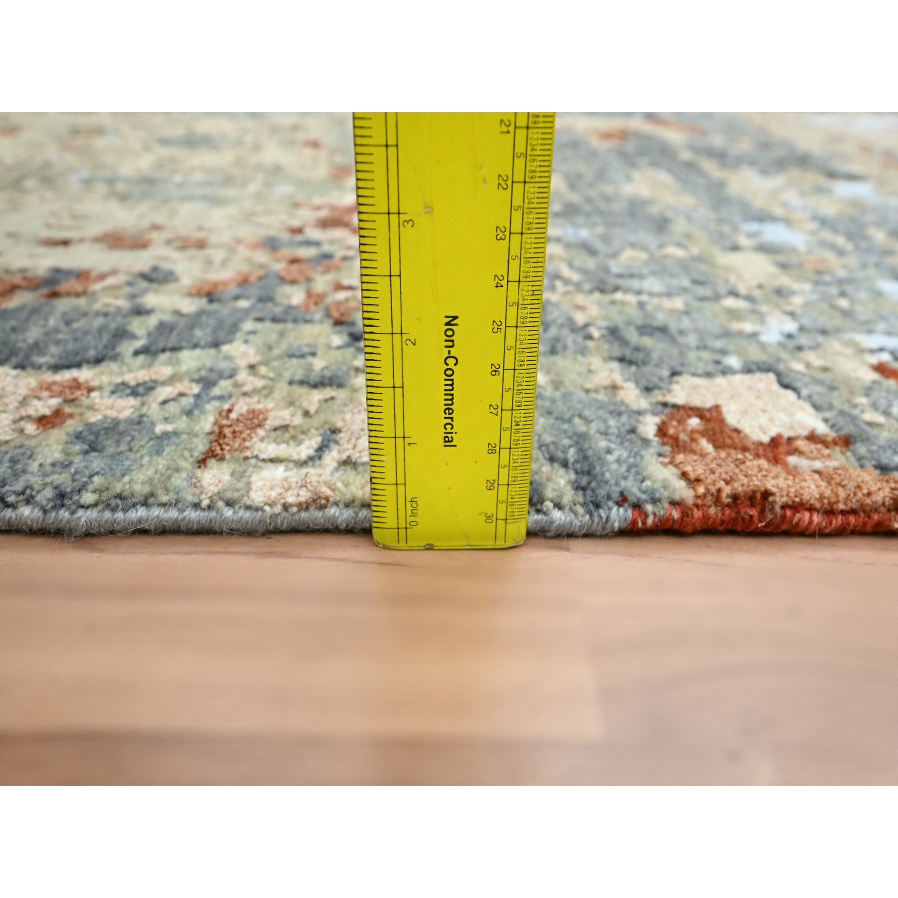 2'5"x10' Marengo Gray with Beige, Densely Woven, Abstract with Galaxy Design, Persian Knot, 100% Wool, Hand Knotted, Runner, Oriental Rug Sh83175