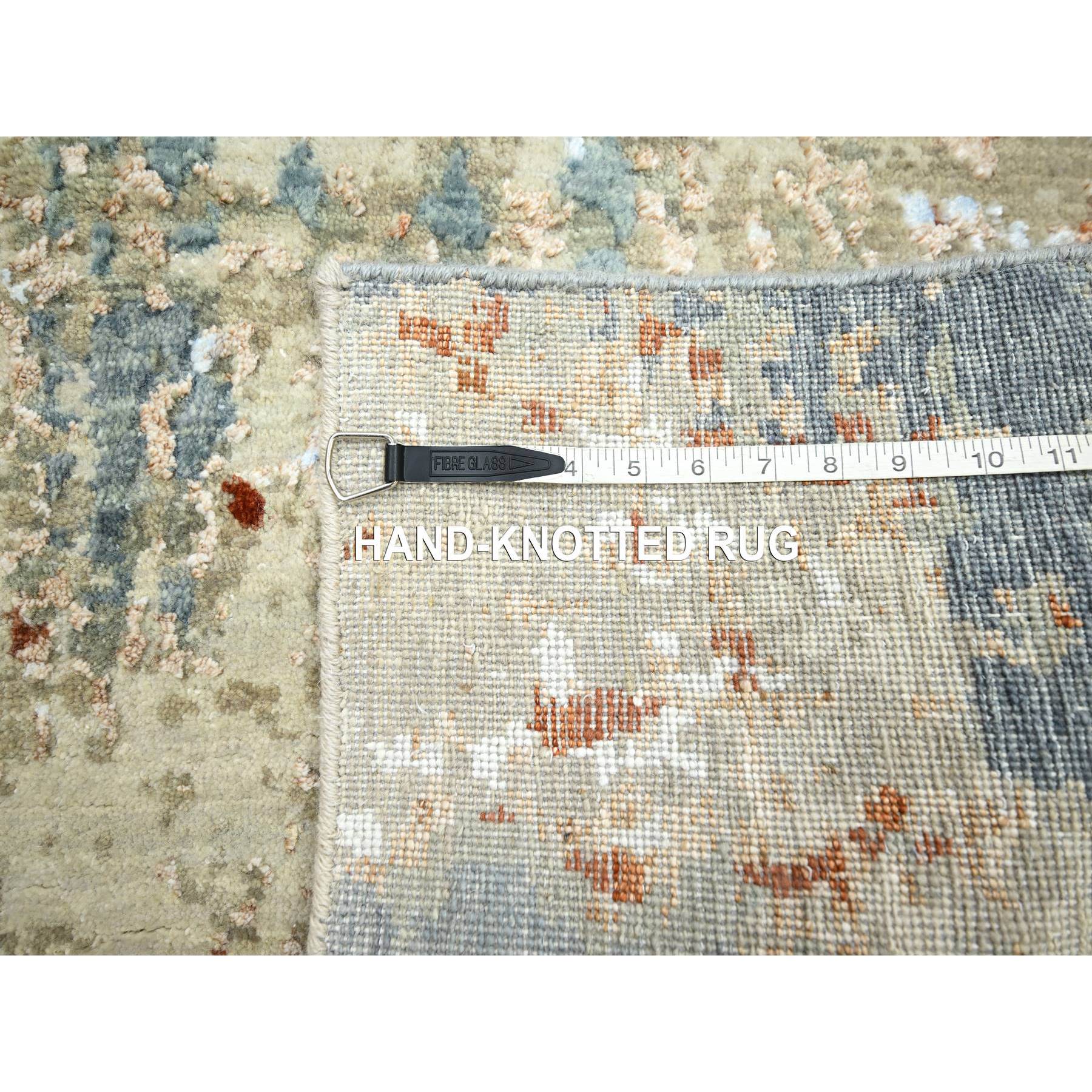 2'5"x10' Marengo Gray with Beige, Densely Woven, Abstract with Galaxy Design, Persian Knot, 100% Wool, Hand Knotted, Runner, Oriental Rug Sh83175