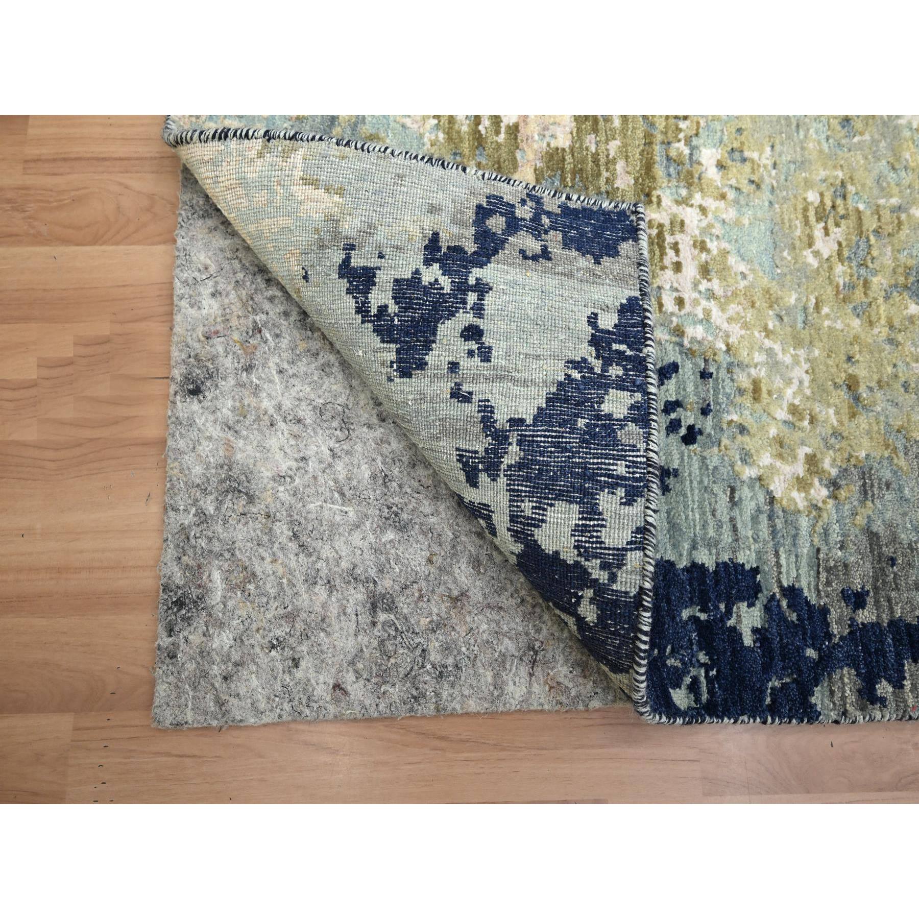 2'6"x10' Misty Gray with Beige, Pure Wool, Abstract with Galaxy Design, Persian Knot, Hand Knotted, Densely Woven, Runner, Oriental Rug Sh83176