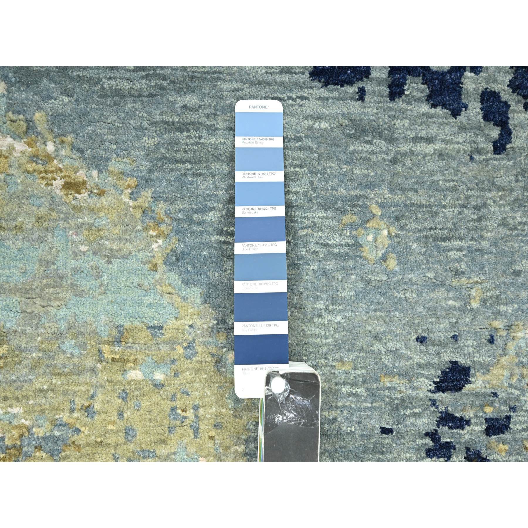 2'6"x10' Misty Gray with Beige, Pure Wool, Abstract with Galaxy Design, Persian Knot, Hand Knotted, Densely Woven, Runner, Oriental Rug Sh83176