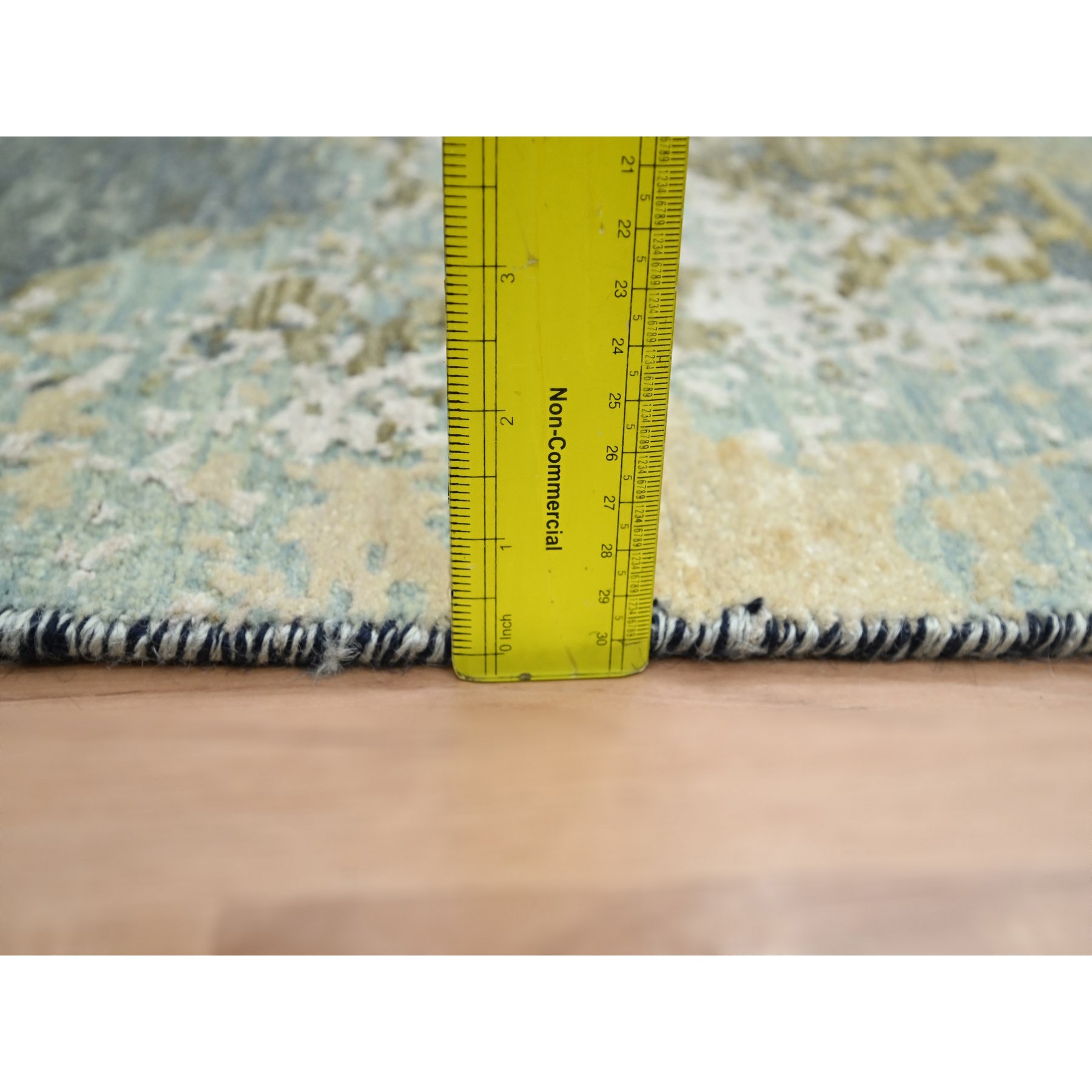 2'6"x10' Misty Gray with Beige, Pure Wool, Abstract with Galaxy Design, Persian Knot, Hand Knotted, Densely Woven, Runner, Oriental Rug Sh83176