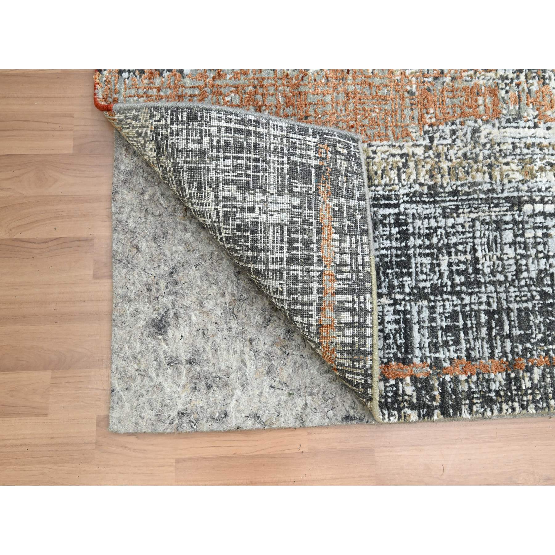 4'1"x6'3" Charcoal Gray with Rust, Densely Woven, Hand Knotted, Abstract with Galaxy Design, Persian Knot, Pure Wool, Oriental Rug Sh83179