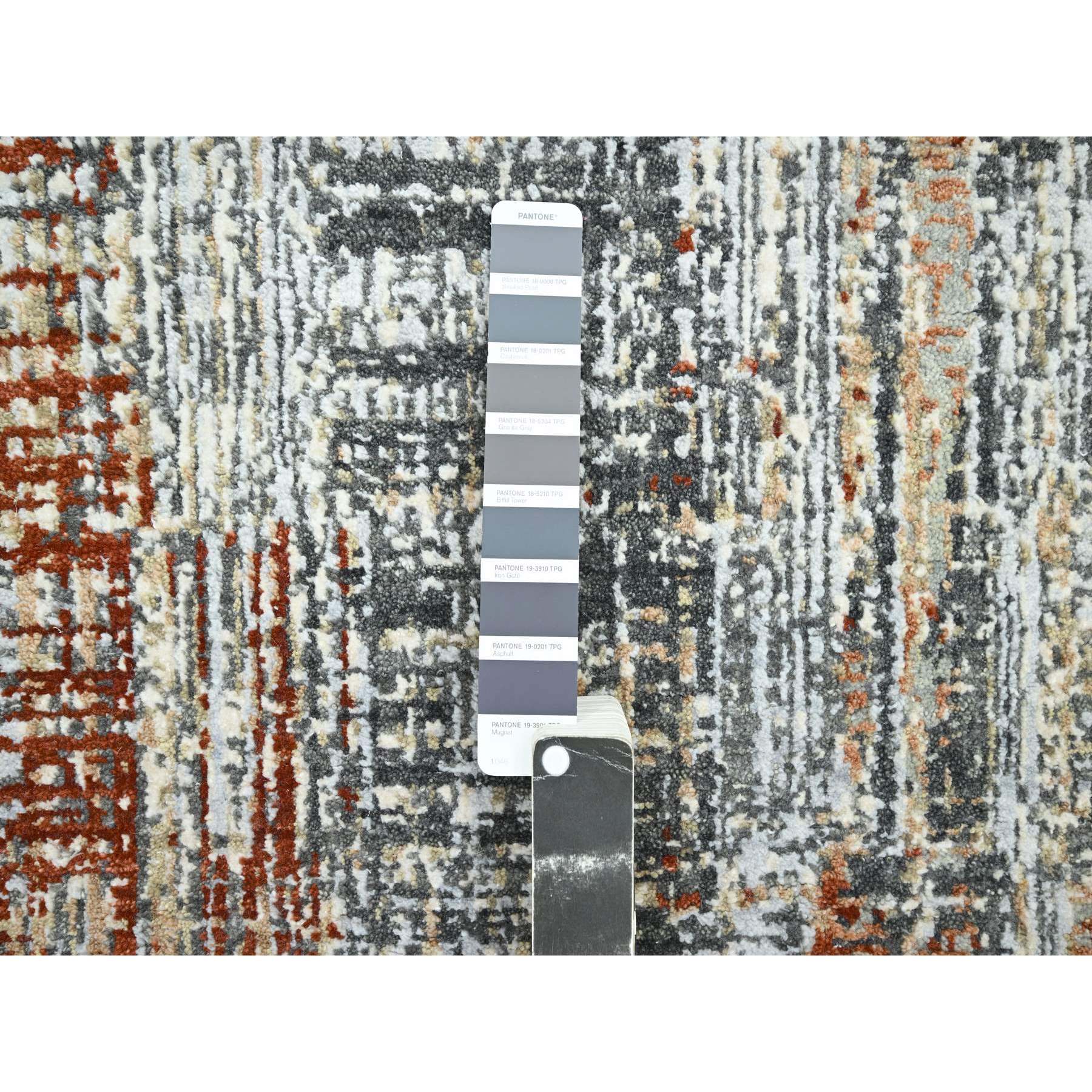 4'1"x6'3" Charcoal Gray with Rust, Densely Woven, Hand Knotted, Abstract with Galaxy Design, Persian Knot, Pure Wool, Oriental Rug Sh83179