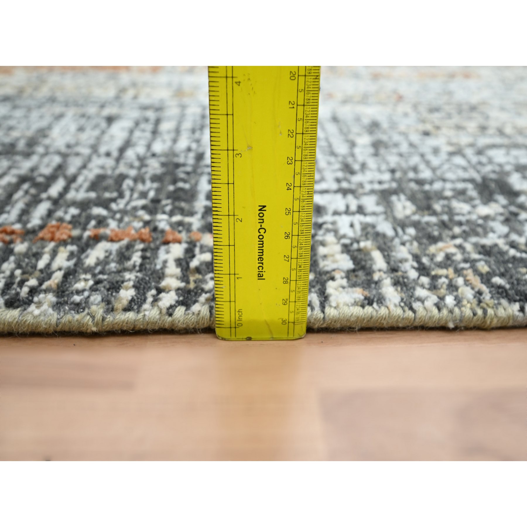 4'1"x6'3" Charcoal Gray with Rust, Densely Woven, Hand Knotted, Abstract with Galaxy Design, Persian Knot, Pure Wool, Oriental Rug Sh83179