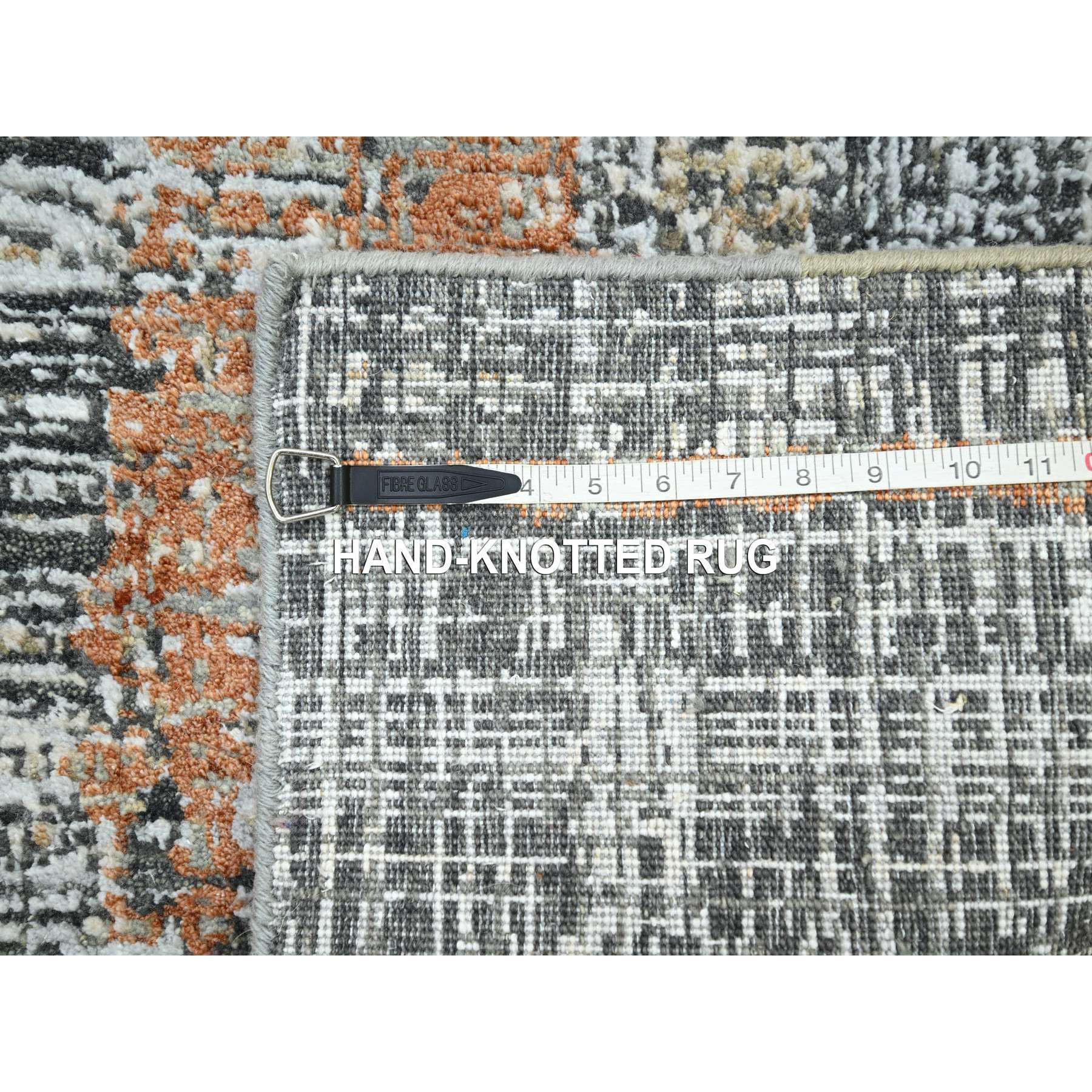 4'1"x6'3" Charcoal Gray with Rust, Densely Woven, Hand Knotted, Abstract with Galaxy Design, Persian Knot, Pure Wool, Oriental Rug Sh83179
