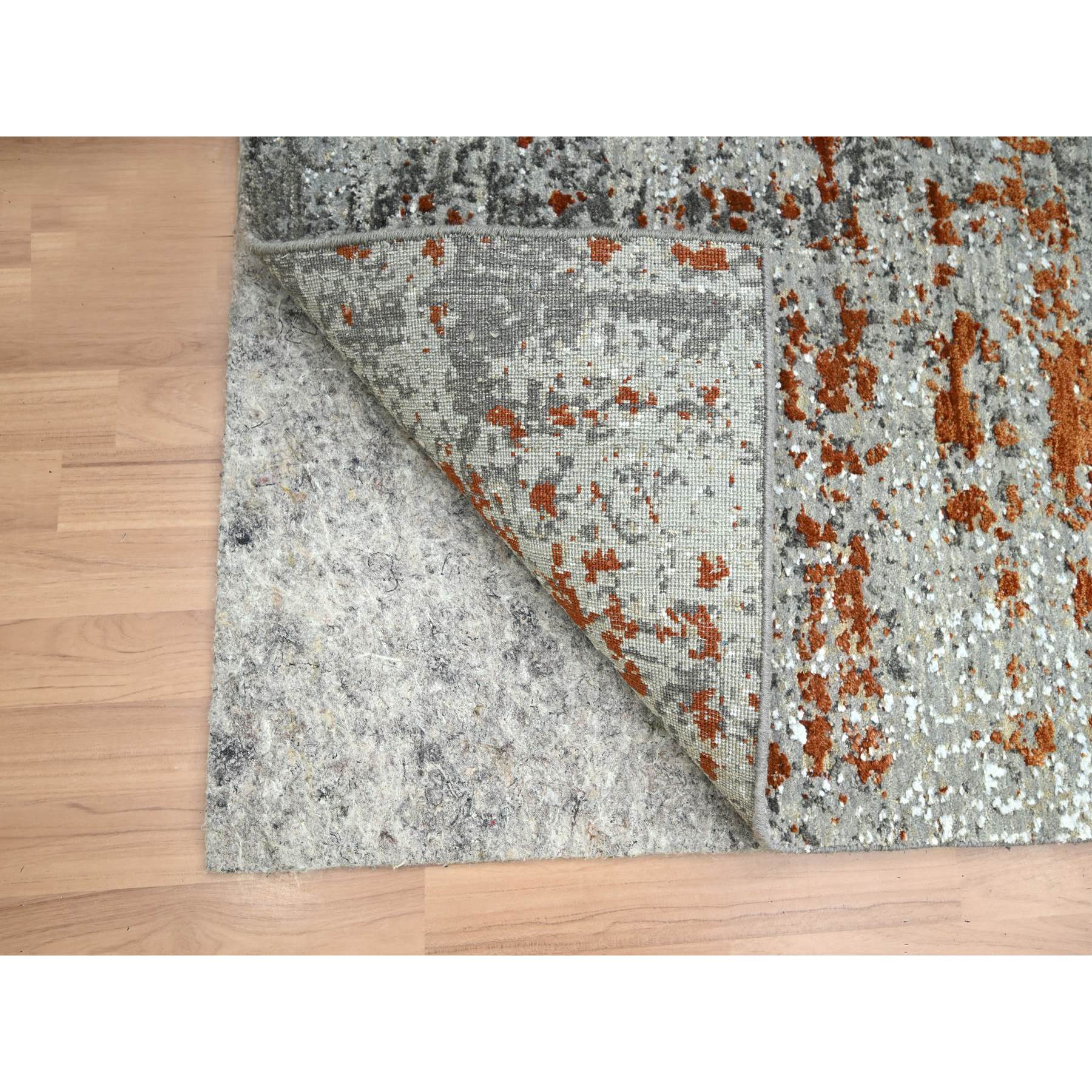 4'x5'8" Shades of Gray with Rust, Persian Knot, Abstract with Galaxy Design, 100% Wool, Hand Knotted, Densely Woven, Oriental Rug Sh83181