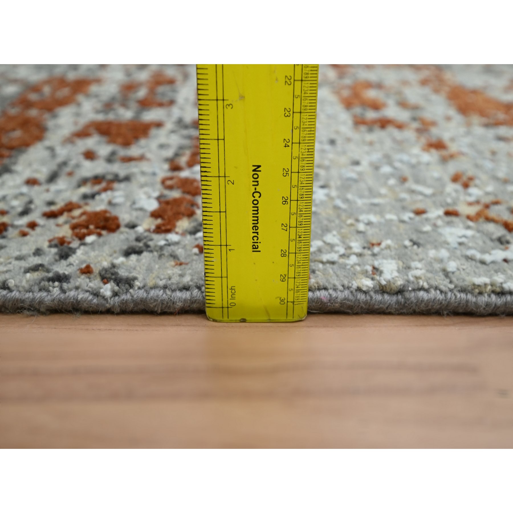 4'x5'8" Shades of Gray with Rust, Persian Knot, Abstract with Galaxy Design, 100% Wool, Hand Knotted, Densely Woven, Oriental Rug Sh83181