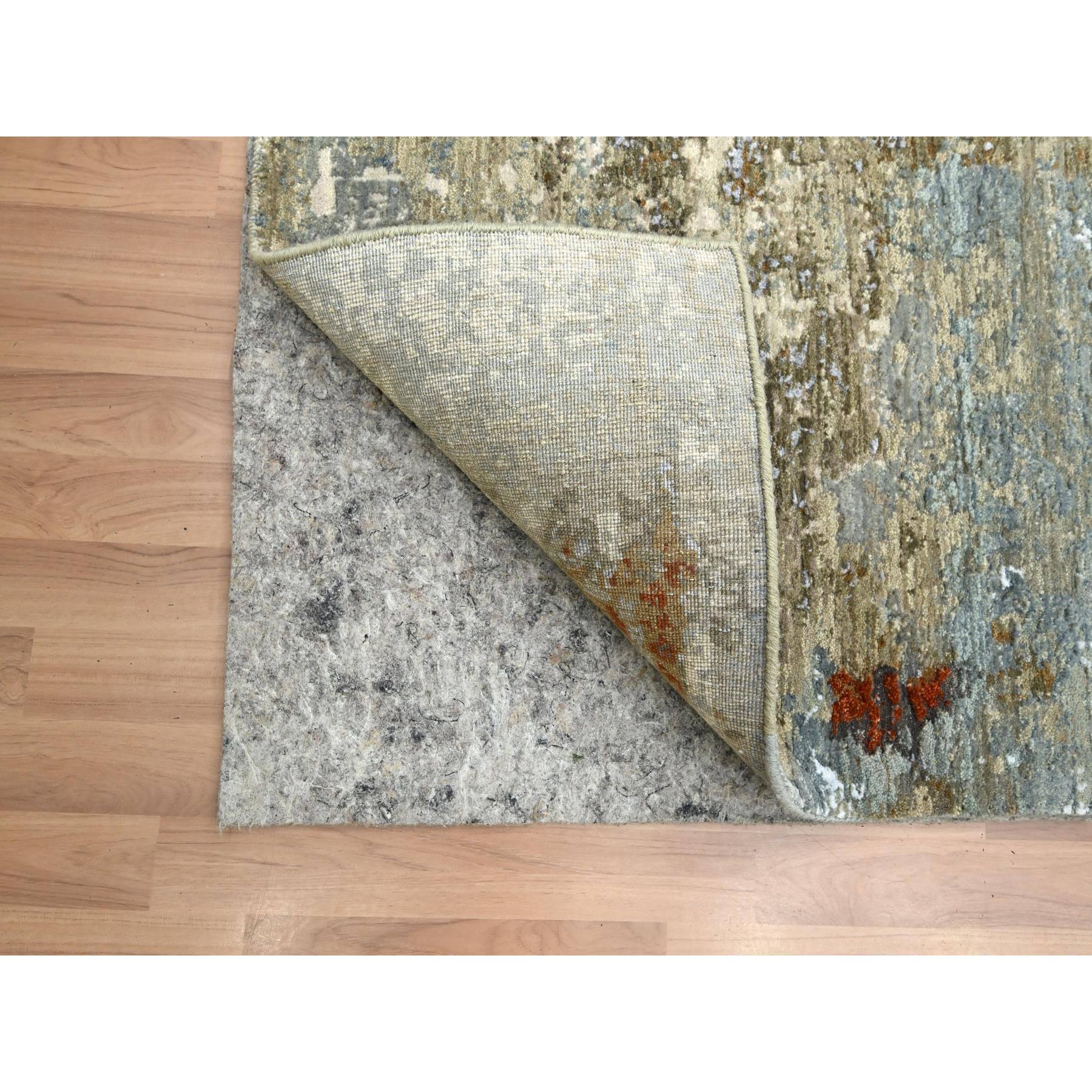4'x6' Shades of Brown with Rust, Hand Knotted, Densely Woven, 100% Wool, Abstract with Galaxy Design, Persian Knot, Oriental Rug Sh83182