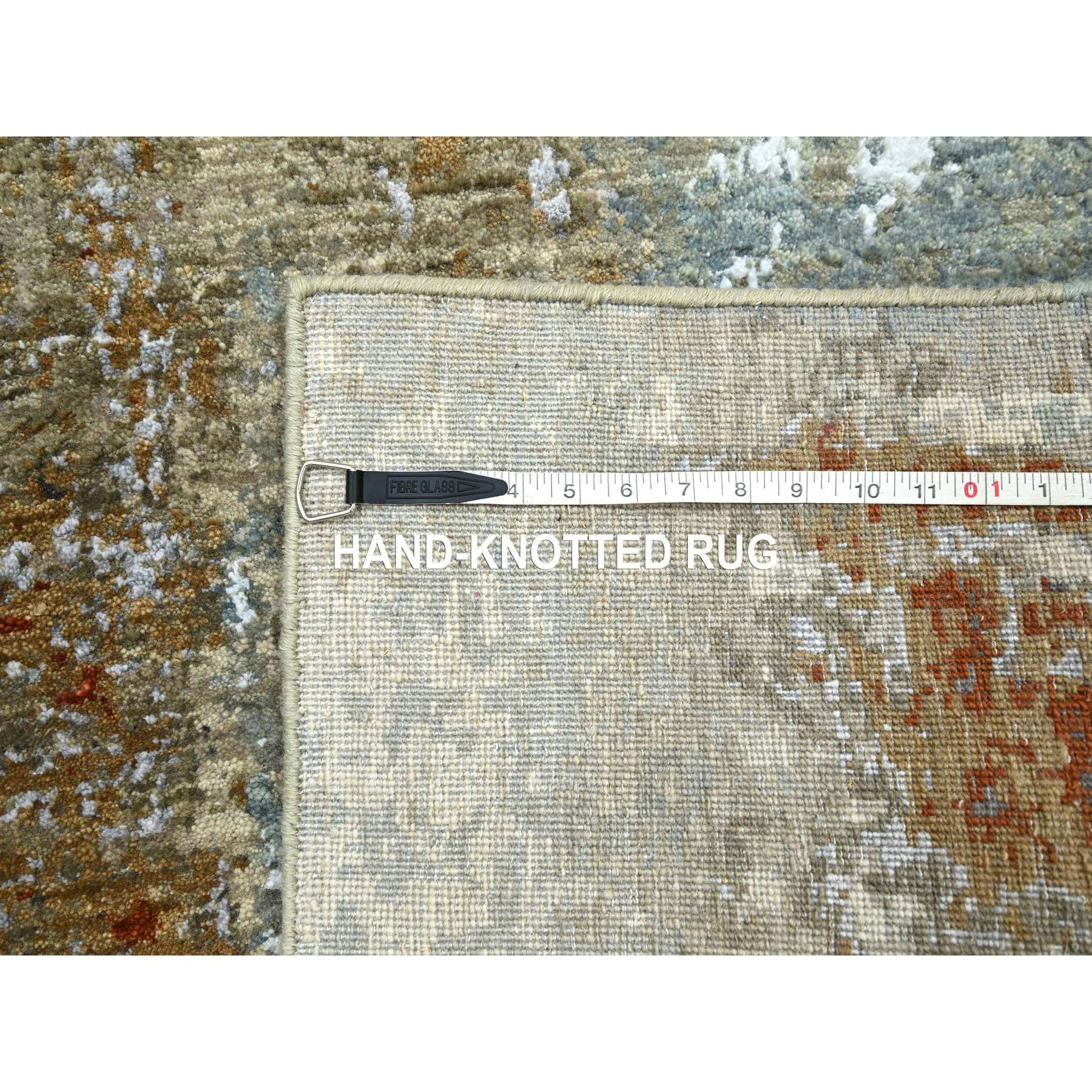 4'x6' Shades of Brown with Rust, Hand Knotted, Densely Woven, 100% Wool, Abstract with Galaxy Design, Persian Knot, Oriental Rug Sh83182