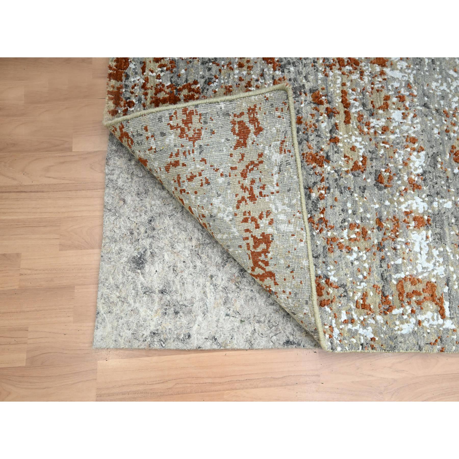 4'x6' Spanish Gray with Rust, Persian Knot, Abstract with Galaxy Design, Pure Wool, Hand Knotted, Densely Woven, Oriental Rug Sh83184