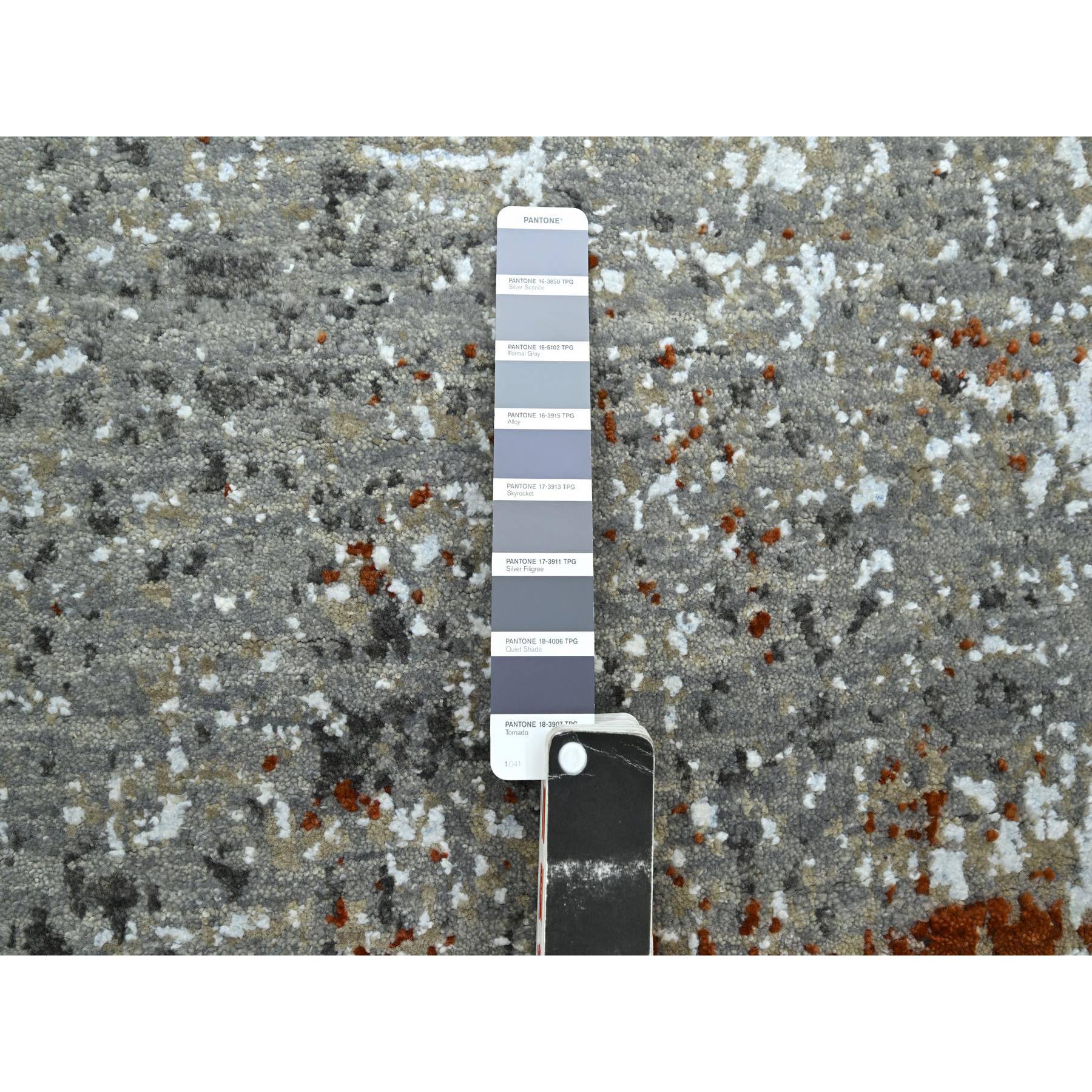 4'x6' Spanish Gray with Rust, Persian Knot, Abstract with Galaxy Design, Pure Wool, Hand Knotted, Densely Woven, Oriental Rug Sh83184
