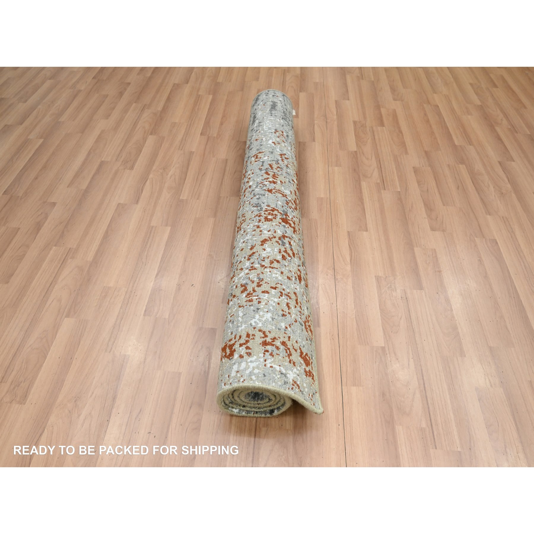 4'x6' Spanish Gray with Rust, Persian Knot, Abstract with Galaxy Design, Pure Wool, Hand Knotted, Densely Woven, Oriental Rug Sh83184