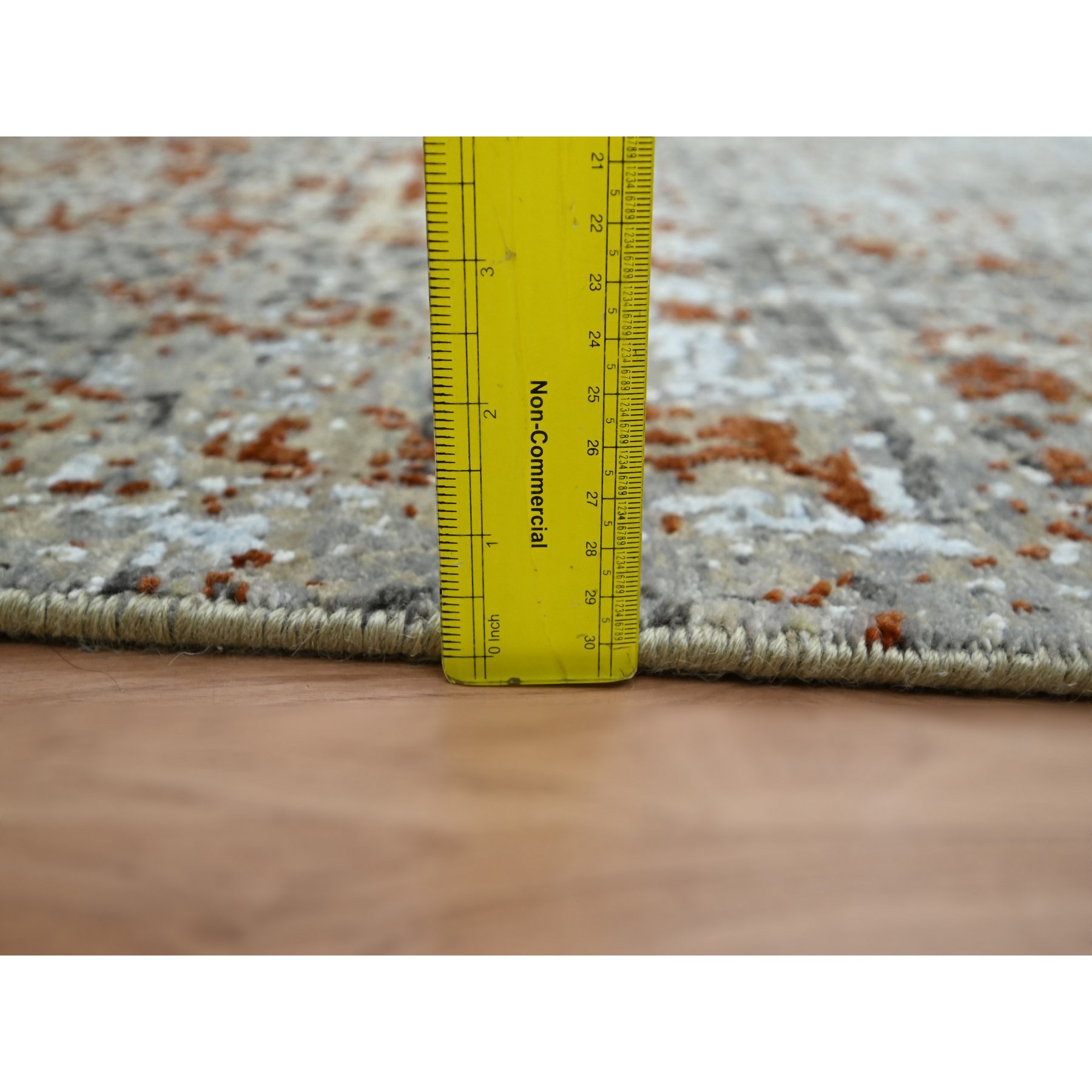 4'x6' Spanish Gray with Rust, Persian Knot, Abstract with Galaxy Design, Pure Wool, Hand Knotted, Densely Woven, Oriental Rug Sh83184