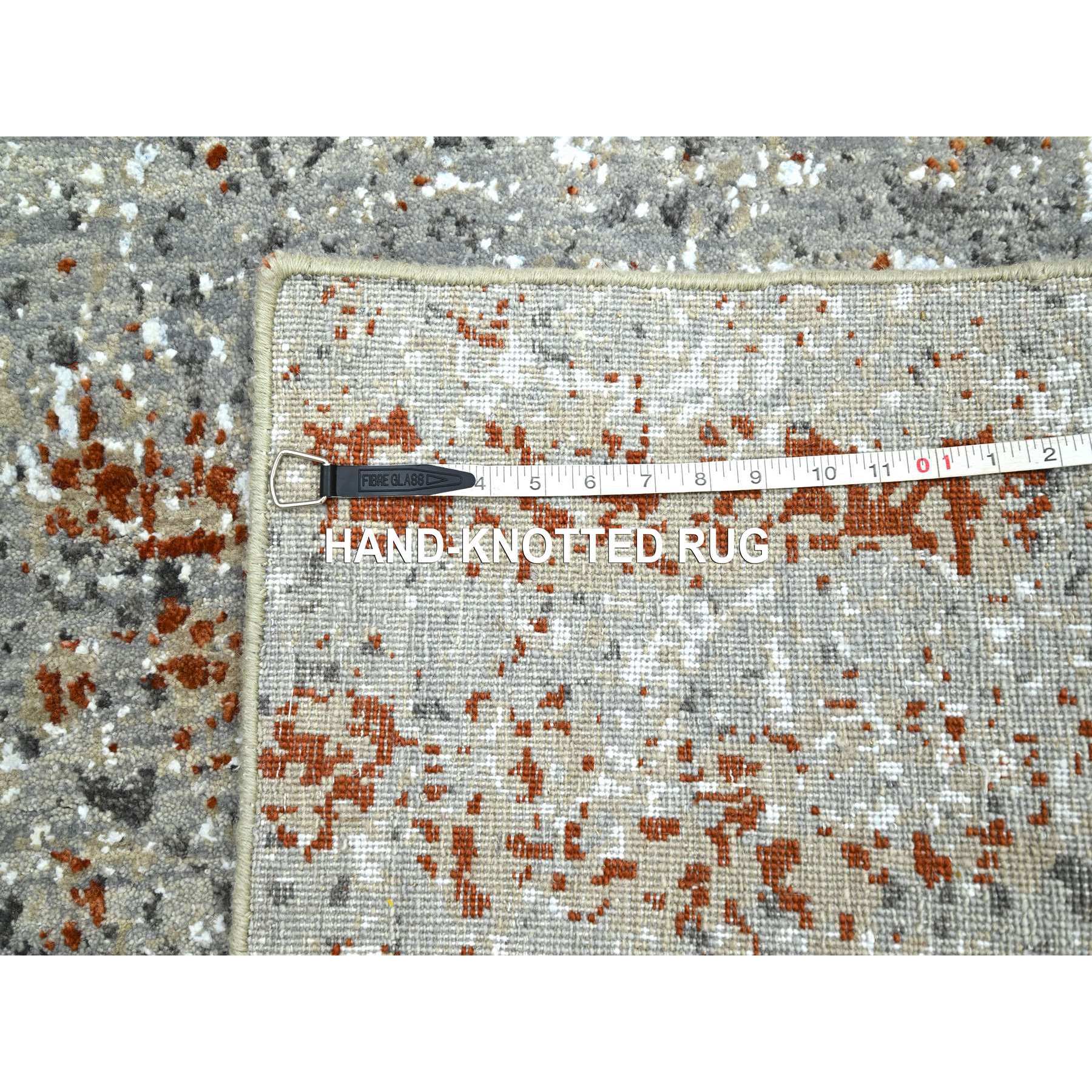 4'x6' Spanish Gray with Rust, Persian Knot, Abstract with Galaxy Design, Pure Wool, Hand Knotted, Densely Woven, Oriental Rug Sh83184