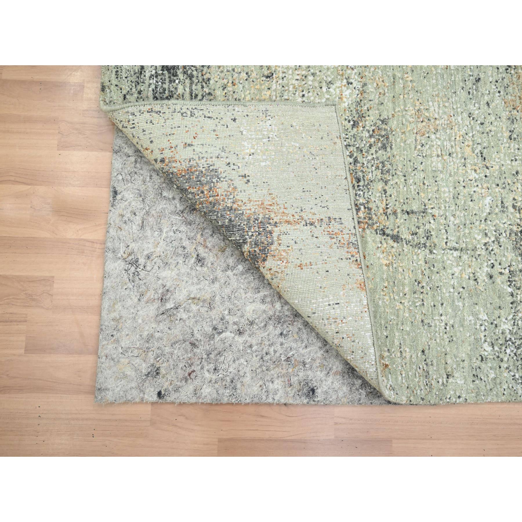 3'x5' Laurel Green, Abstract with Galaxy Design, Persian Knot, Pure Wool, Hand Knotted, Densely Woven, Oriental Rug Sh83186