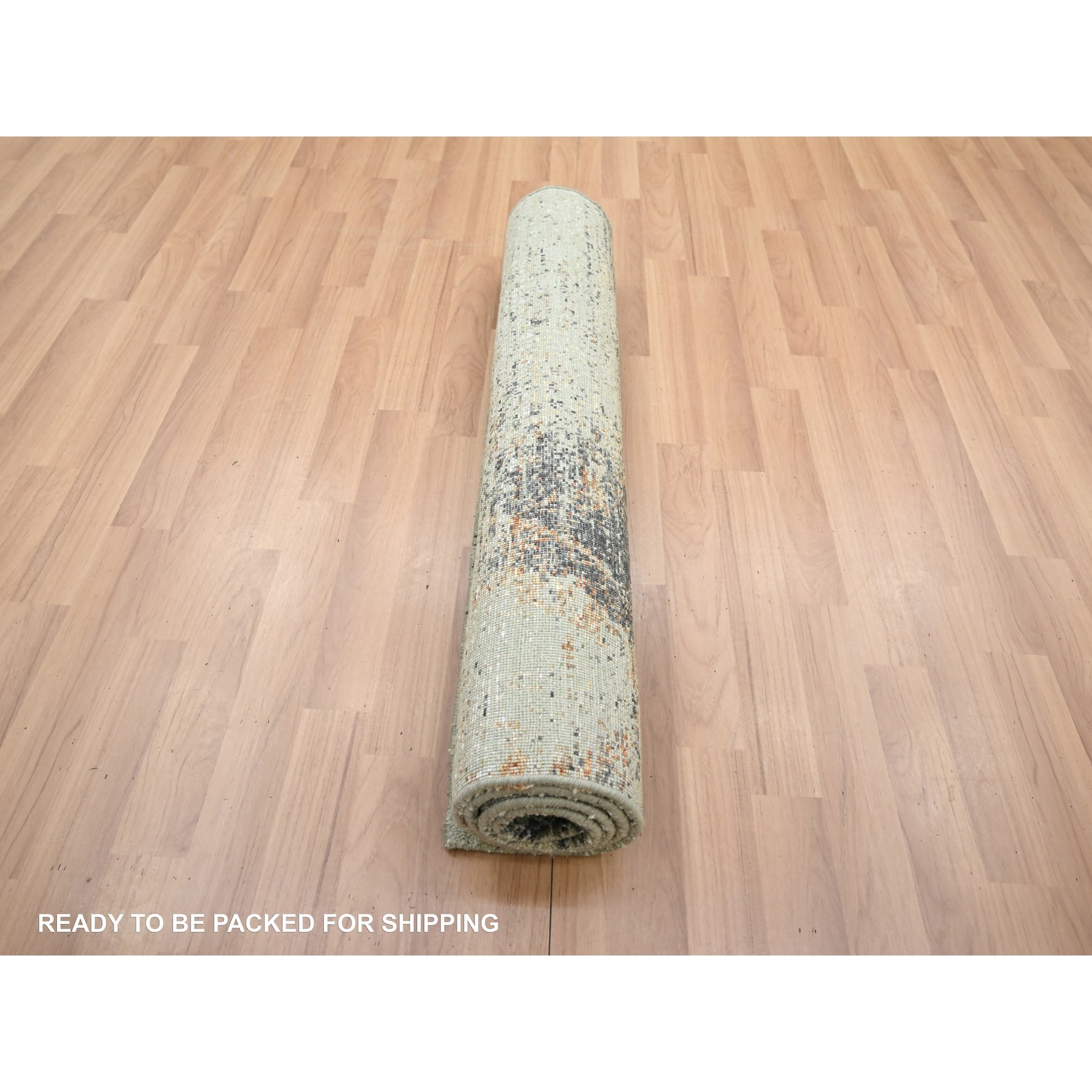 3'x5' Laurel Green, Abstract with Galaxy Design, Persian Knot, Pure Wool, Hand Knotted, Densely Woven, Oriental Rug Sh83186