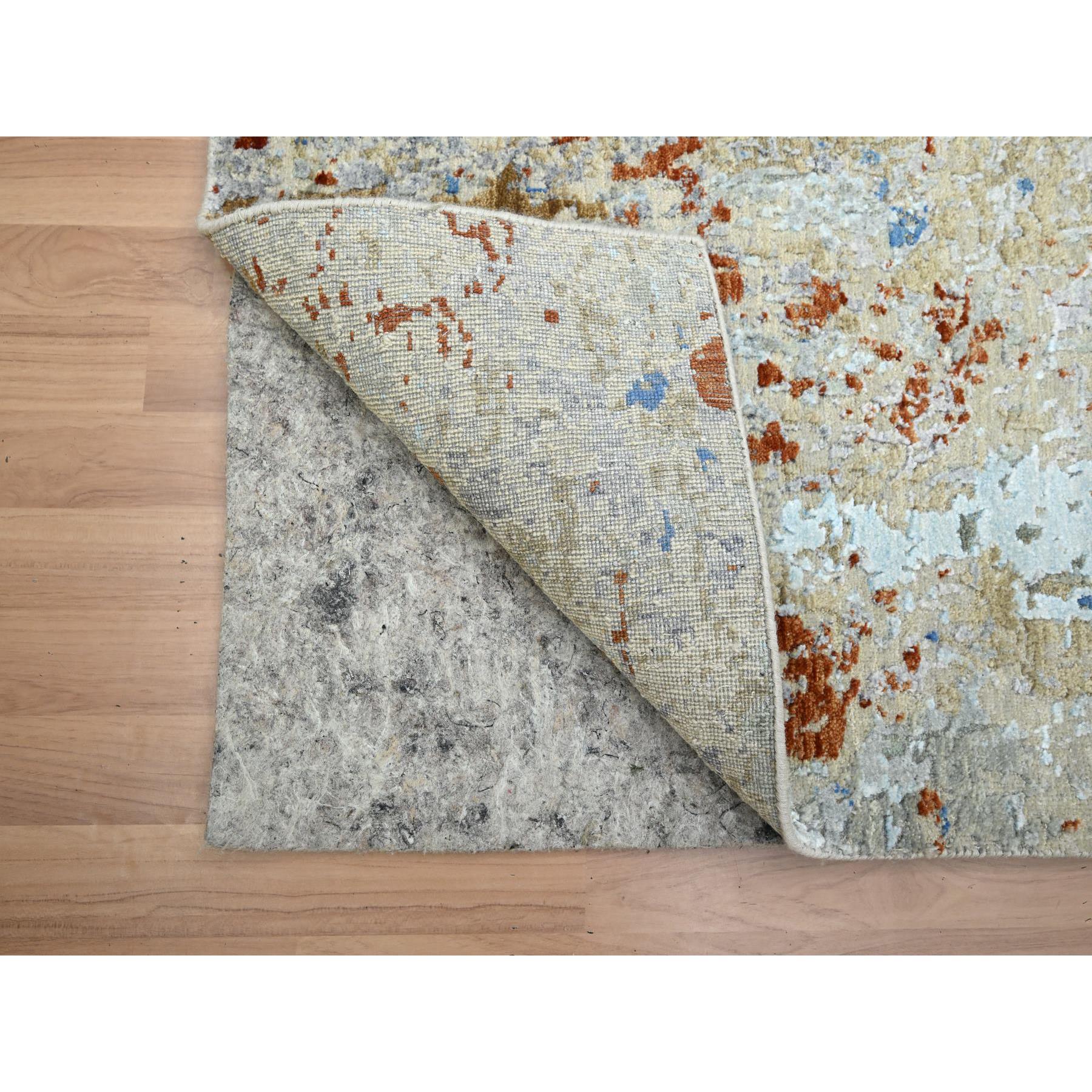 3'x5'1" Bayern Blue with Beige, Abstract with Galaxy Design, Persian Knot, Pure Wool, Hand Knotted, Densely Woven, Oriental Rug Sh83188
