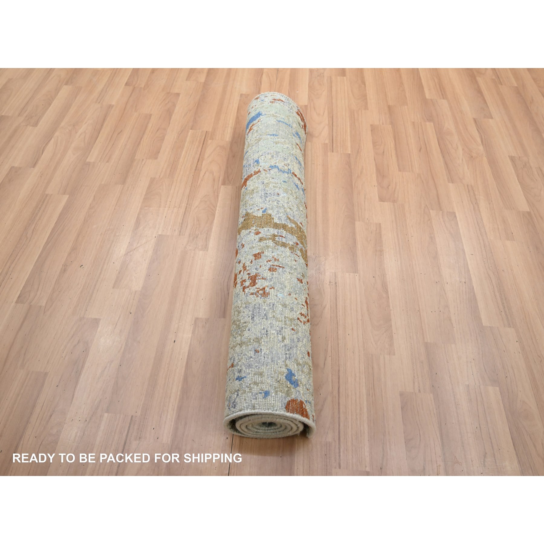 3'x5'1" Bayern Blue with Beige, Abstract with Galaxy Design, Persian Knot, Pure Wool, Hand Knotted, Densely Woven, Oriental Rug Sh83188