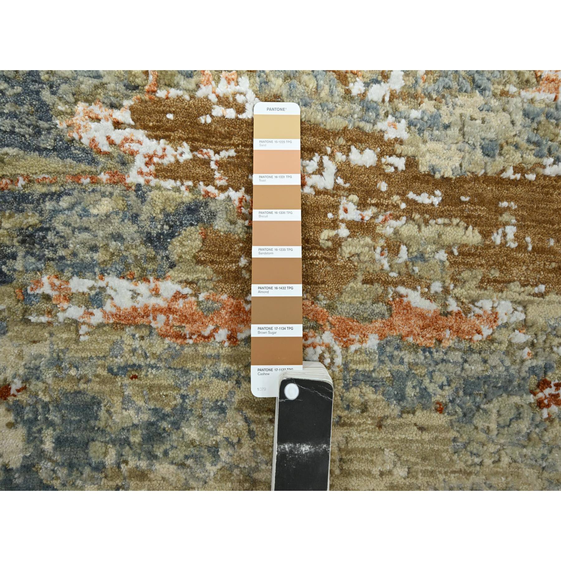 3'1"x5'4" Shades of Brown with Gray, Abstract with Galaxy Design, Persian Knot, 100% Wool, Hand Knotted, Densely Woven, Oriental Rug Sh83190