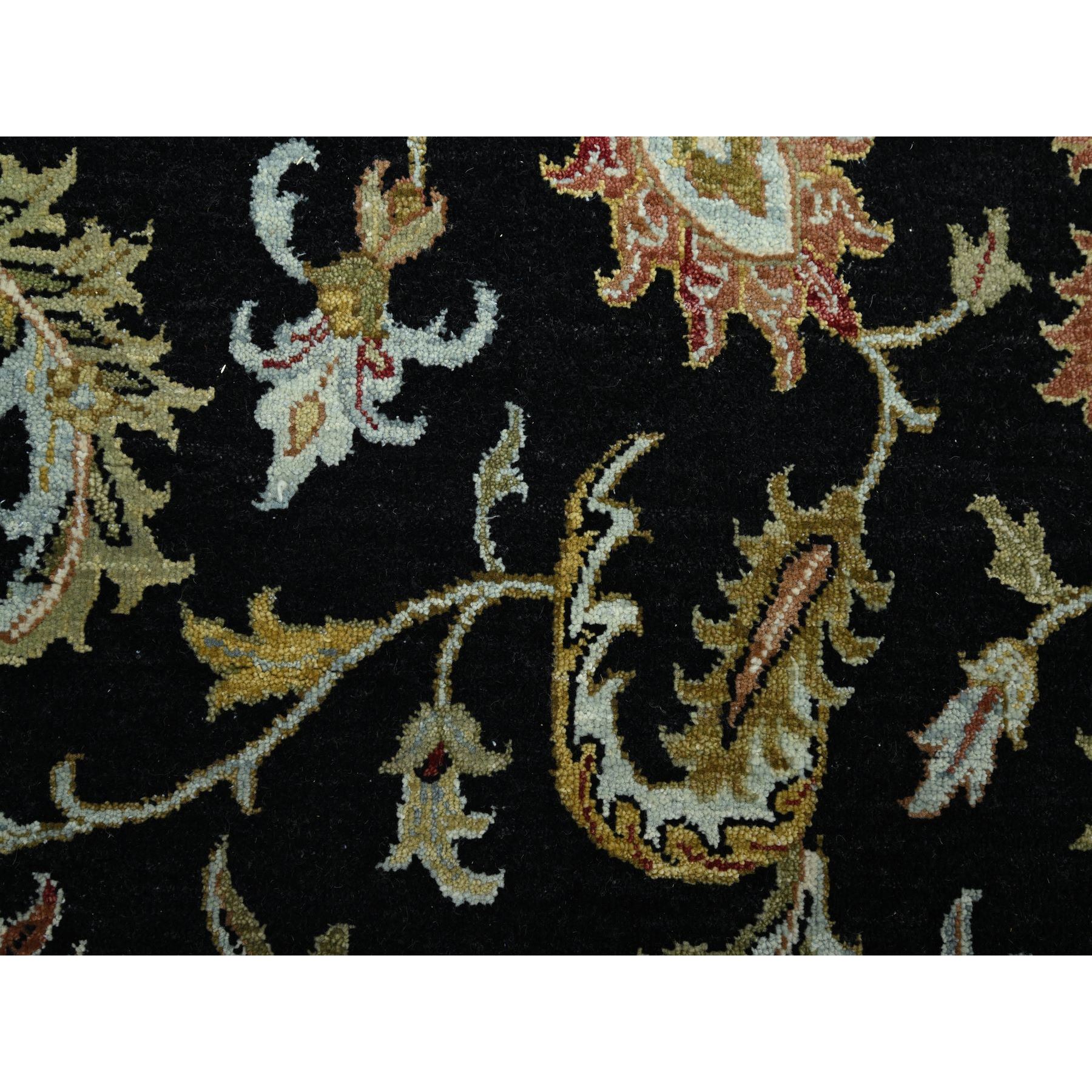 9'x12'5" Caviar Black, Hand Knotted, Colorful Floral Motifs, Agra with Ziegler Design, Pure Wool, Vegetable Dyes, Oriental Rug Sh83197