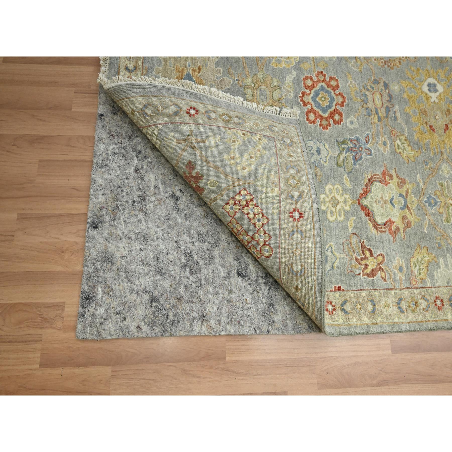 9'2"x12' Flint Gray, Agra with Ziegler Design, Geometric Leaf Pattern, Hand Knotted, 100% Wool, Natural Dyes, Oriental Rug Sh83198