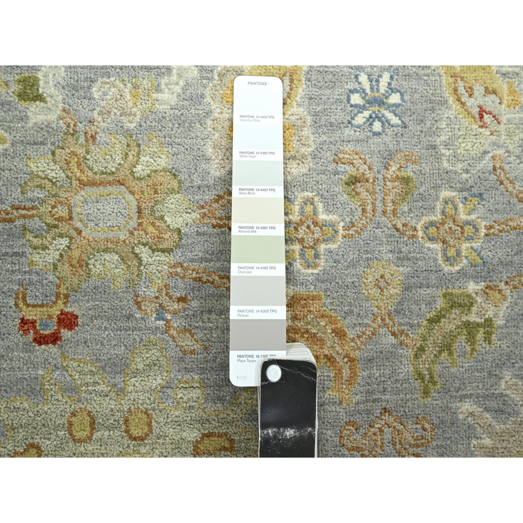 9'2"x12' Flint Gray, Agra with Ziegler Design, Geometric Leaf Pattern, Hand Knotted, 100% Wool, Natural Dyes, Oriental Rug Sh83198