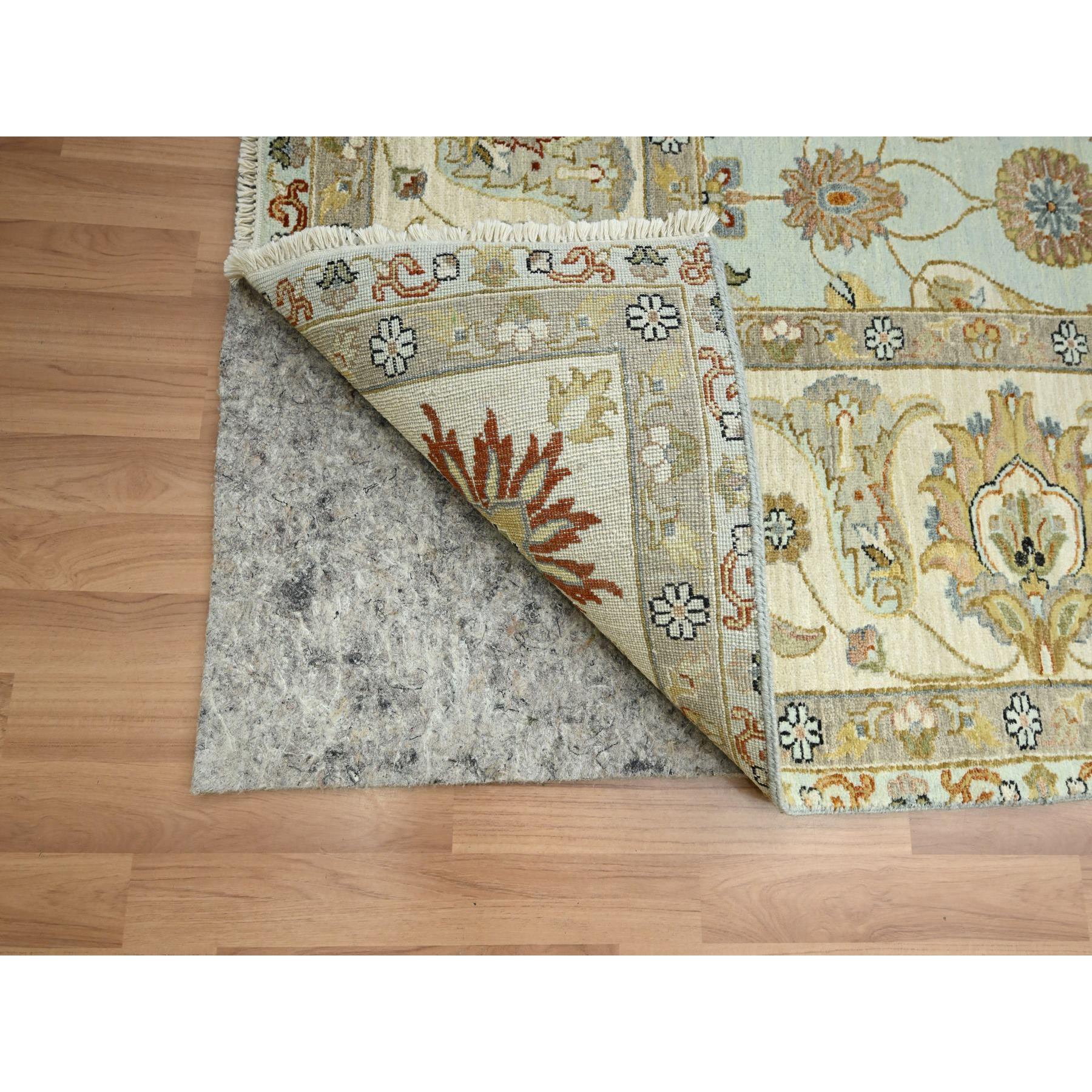 9'x12' Powder Blue, Pure Wool, Agra with Ziegler Design, Floral Motifs, Hand Knotted, Vegetable Dyes, Oriental Rug Sh83199