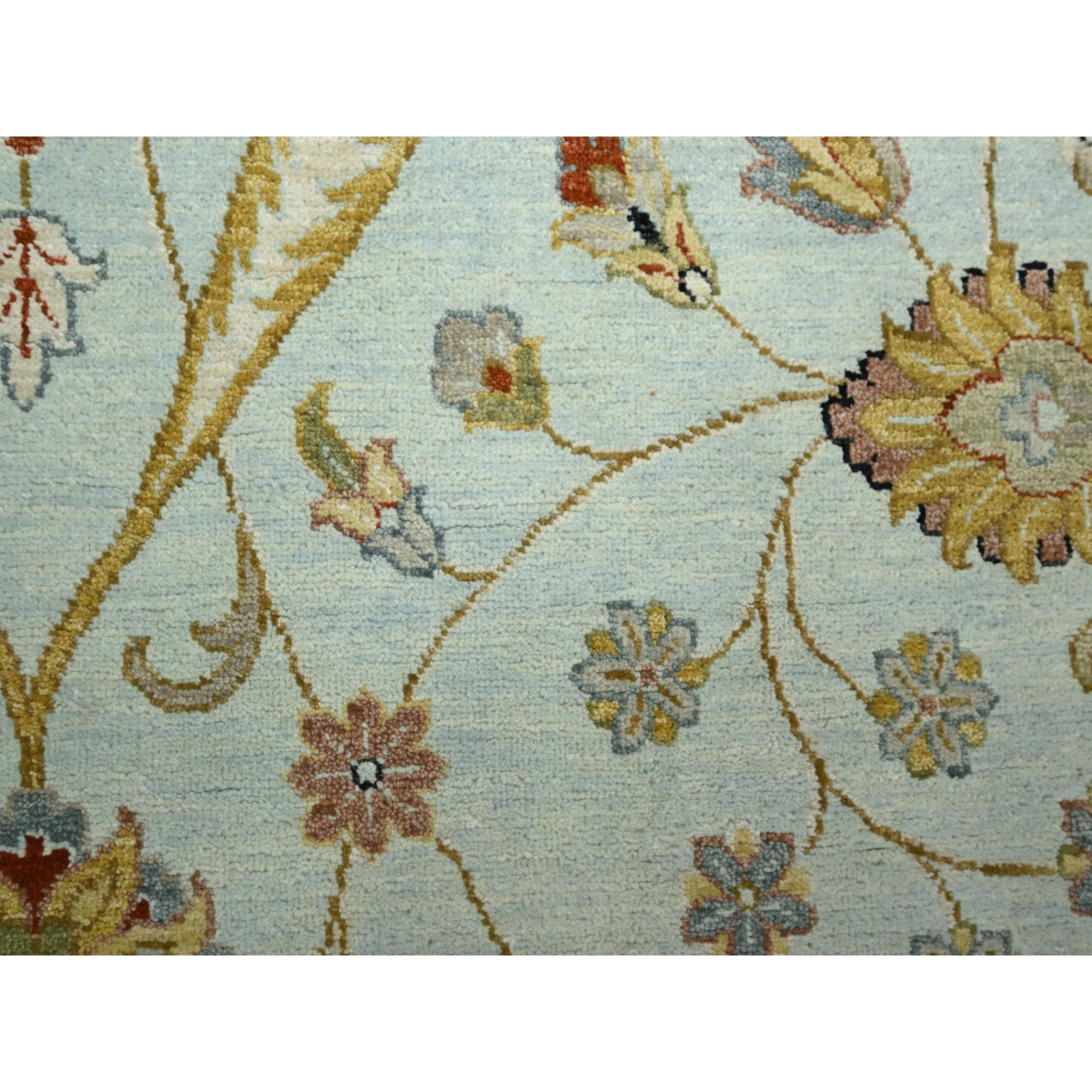 9'x12' Powder Blue, Pure Wool, Agra with Ziegler Design, Floral Motifs, Hand Knotted, Vegetable Dyes, Oriental Rug Sh83199