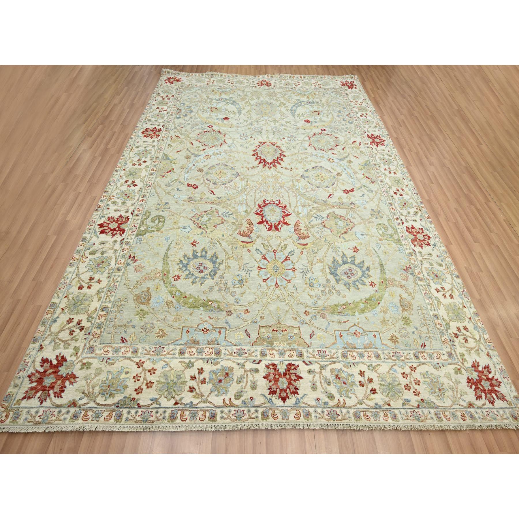 9'1"x12'3" Pelican Gray, Sickle Leaf Design, Vegetable Dyes, Hand Knotted, Pure Wool, Oriental Rug Sh83200