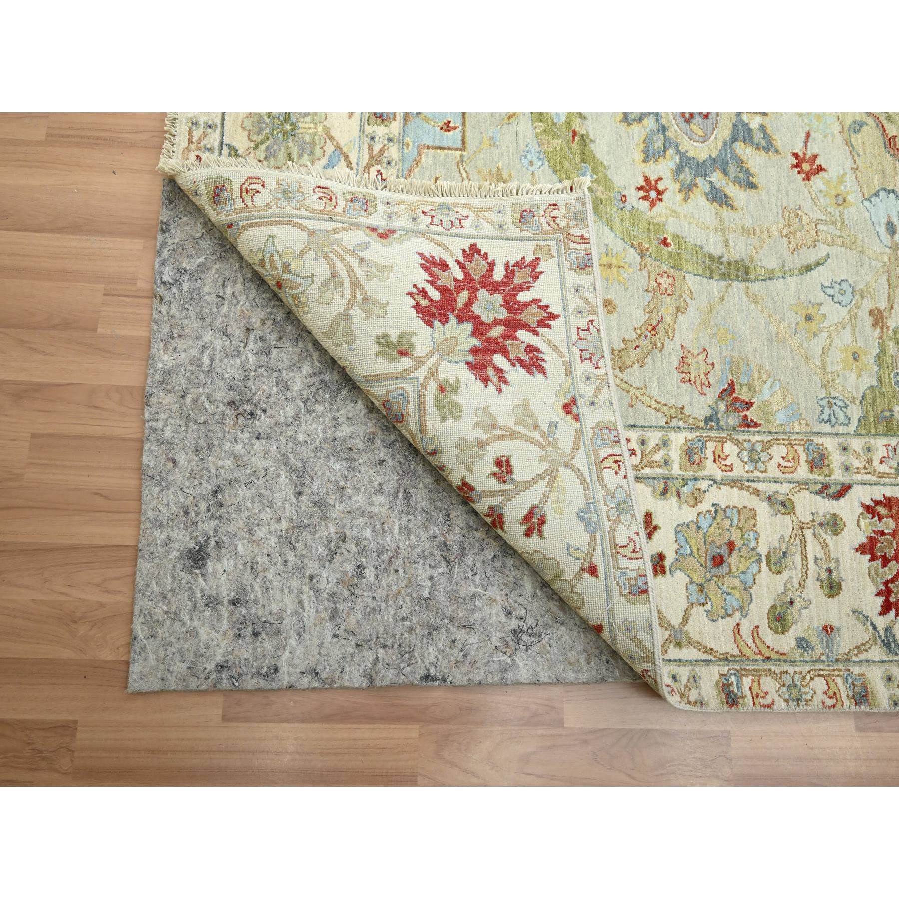 9'1"x12'3" Pelican Gray, Sickle Leaf Design, Vegetable Dyes, Hand Knotted, Pure Wool, Oriental Rug Sh83200