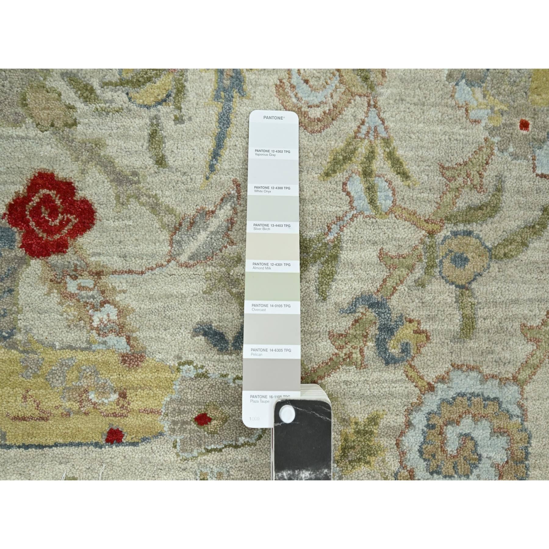9'1"x12'3" Pelican Gray, Sickle Leaf Design, Vegetable Dyes, Hand Knotted, Pure Wool, Oriental Rug Sh83200