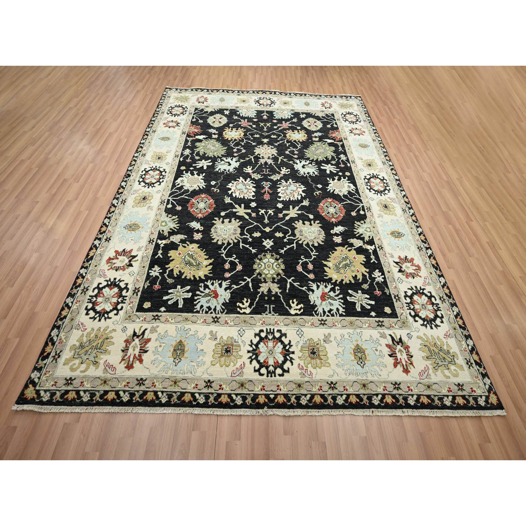 8'x10'1" Raven Black, Agra with Ziegler Design, Colorful Leaf Pattern, Hand Knotted, 100% Wool, Natural Dyes, Oriental Rug Sh83201