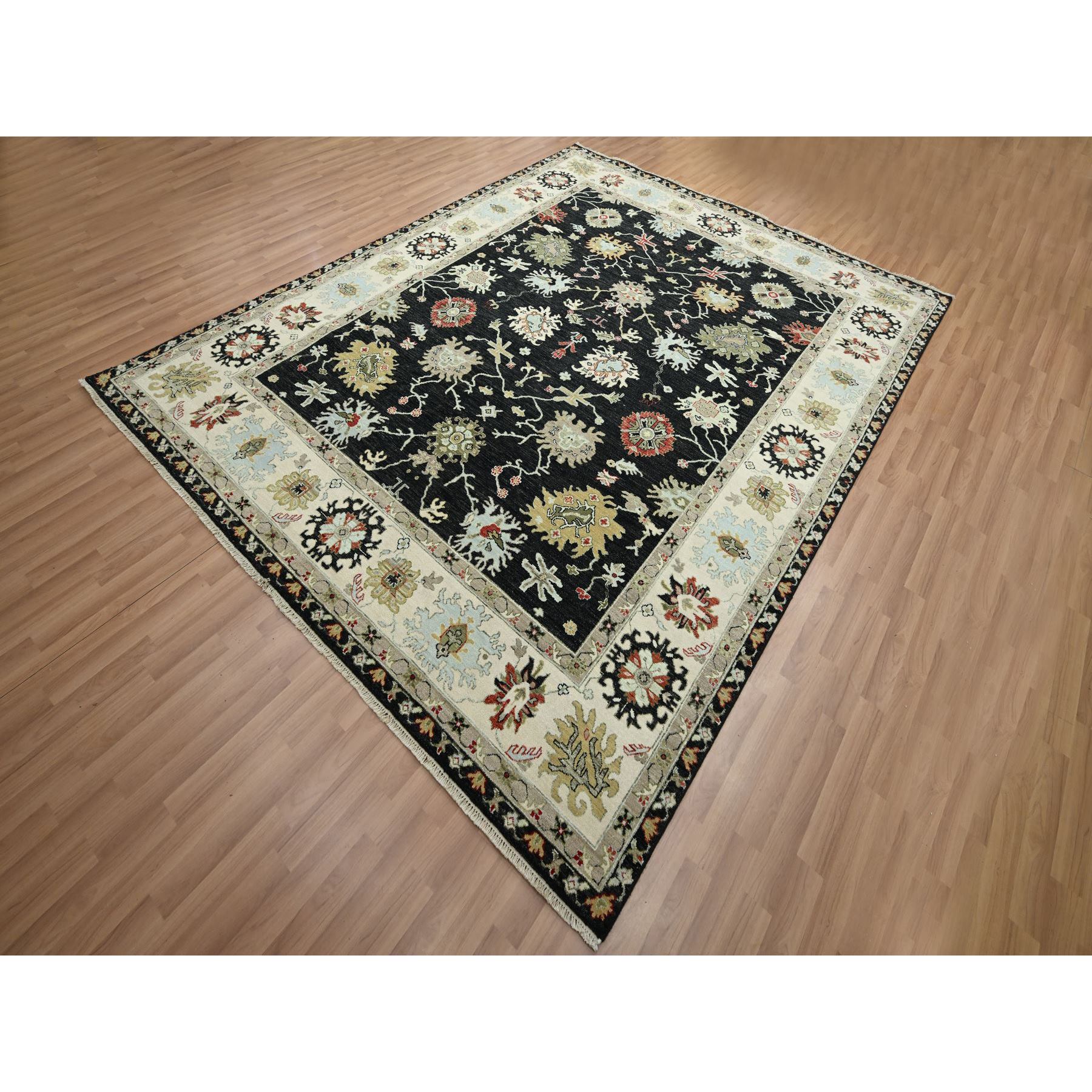 8'x10'1" Raven Black, Agra with Ziegler Design, Colorful Leaf Pattern, Hand Knotted, 100% Wool, Natural Dyes, Oriental Rug Sh83201