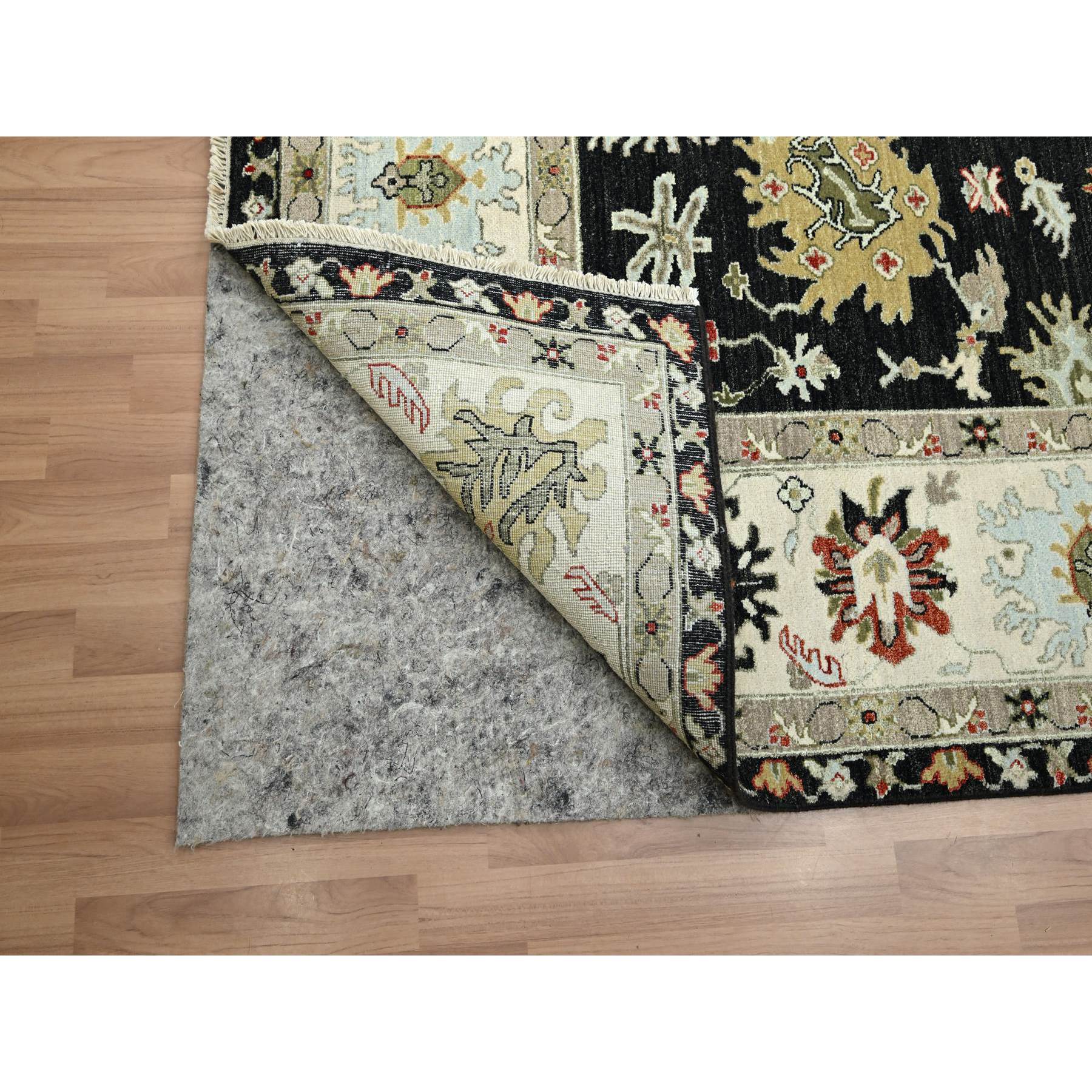 8'x10'1" Raven Black, Agra with Ziegler Design, Colorful Leaf Pattern, Hand Knotted, 100% Wool, Natural Dyes, Oriental Rug Sh83201