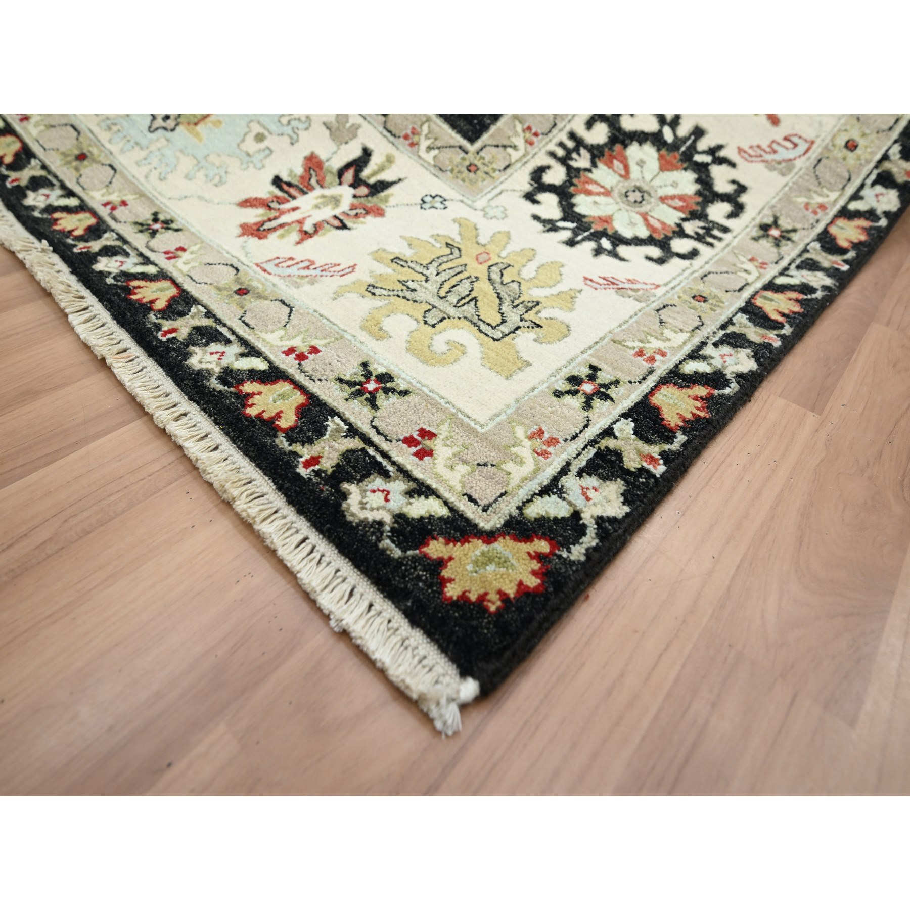 8'x10'1" Raven Black, Agra with Ziegler Design, Colorful Leaf Pattern, Hand Knotted, 100% Wool, Natural Dyes, Oriental Rug Sh83201