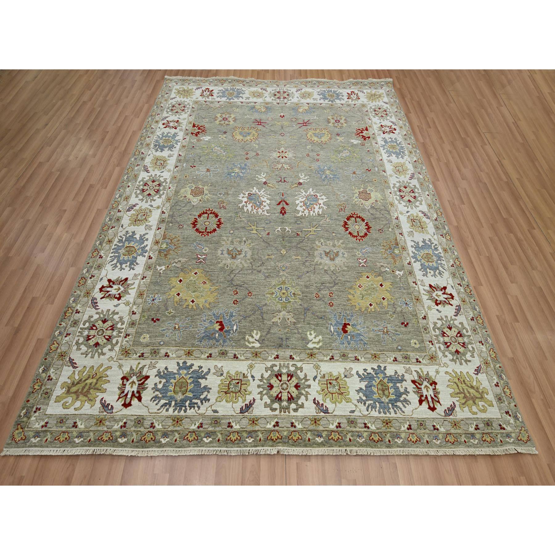 8'1"x10'1" Stone Gray, Agra with Ziegler Design, Leaf Motifs, Hand Knotted, 100% Wool, Veggie Dyes, Oriental Rug Sh83202
