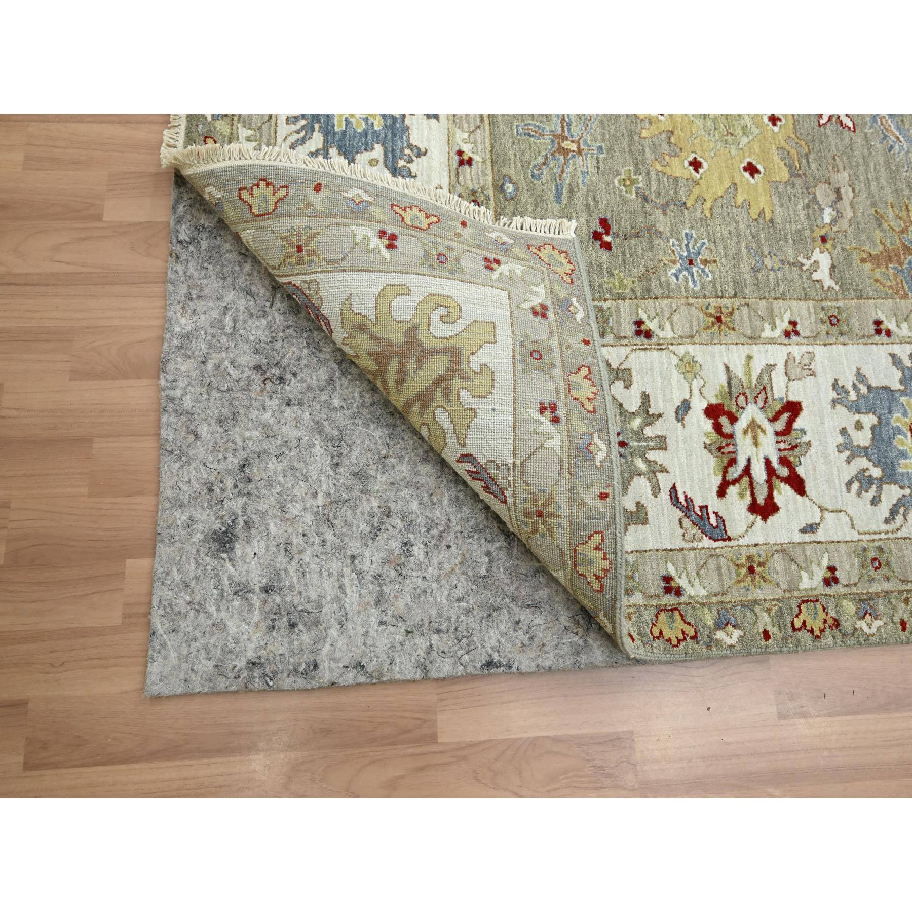 8'1"x10'1" Stone Gray, Agra with Ziegler Design, Leaf Motifs, Hand Knotted, 100% Wool, Veggie Dyes, Oriental Rug Sh83202