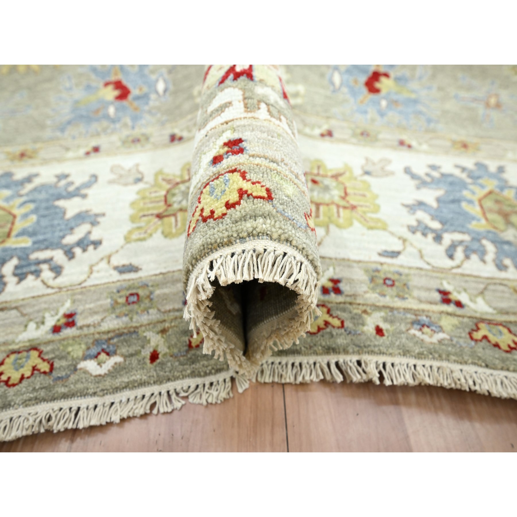8'1"x10'1" Stone Gray, Agra with Ziegler Design, Leaf Motifs, Hand Knotted, 100% Wool, Veggie Dyes, Oriental Rug Sh83202