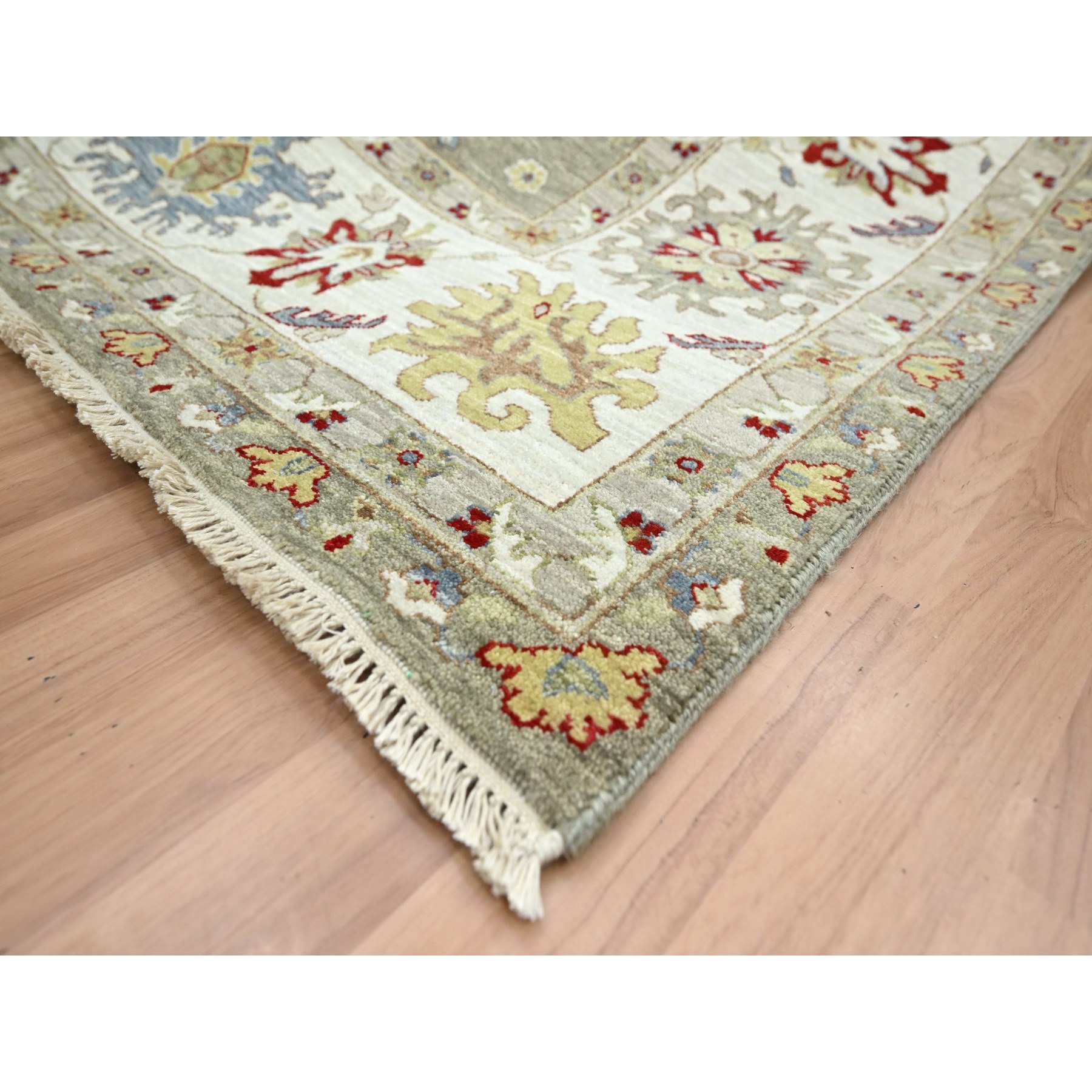 8'1"x10'1" Stone Gray, Agra with Ziegler Design, Leaf Motifs, Hand Knotted, 100% Wool, Veggie Dyes, Oriental Rug Sh83202