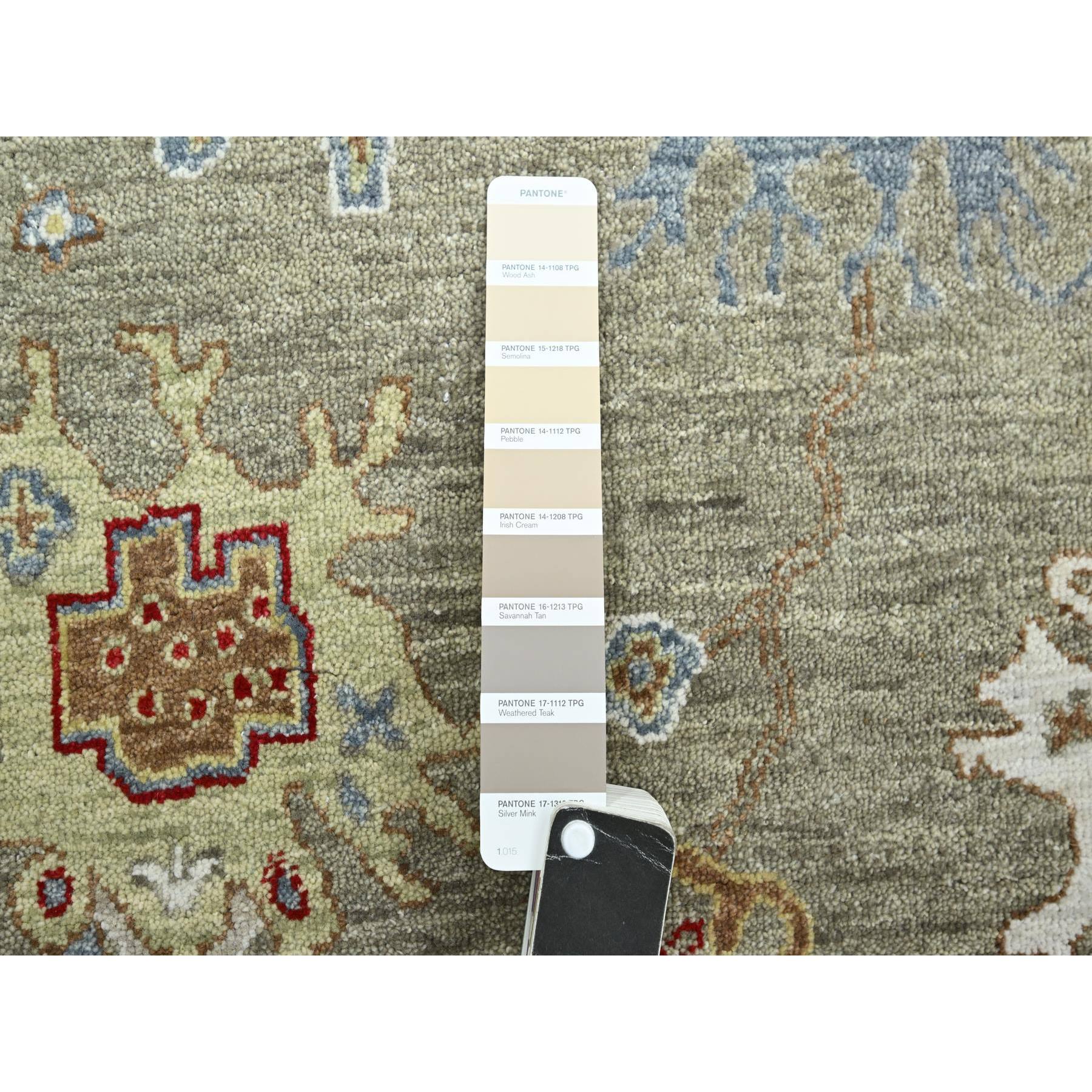 8'1"x10'1" Stone Gray, Agra with Ziegler Design, Leaf Motifs, Hand Knotted, 100% Wool, Veggie Dyes, Oriental Rug Sh83202