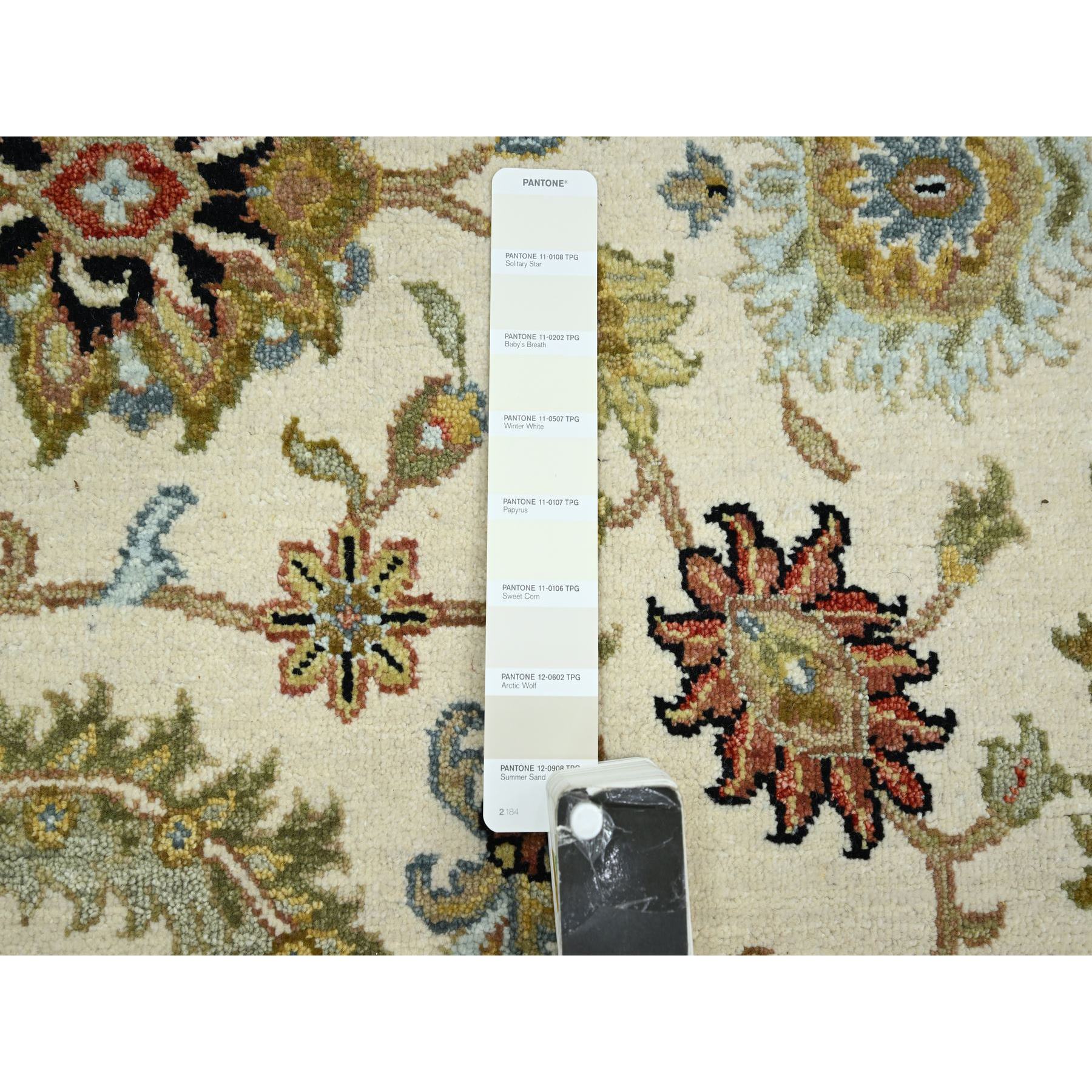 6'1"x9'3" Chiffon White, Agra with Ziegler Design, Floral Motifs, Pure Wool, Hand Knotted, Vegetable Dyes, Oriental Rug Sh83205