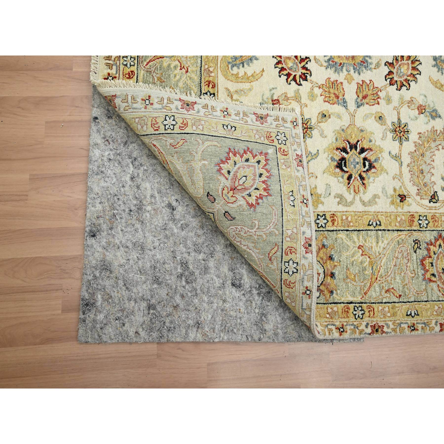 6'2"x9'2" Winter White, Agra with Ziegler Design, Colorful Leaf Pattern, Hand Knotted, Vegetable Dyes, Pure Wool, Oriental Rug Sh83206