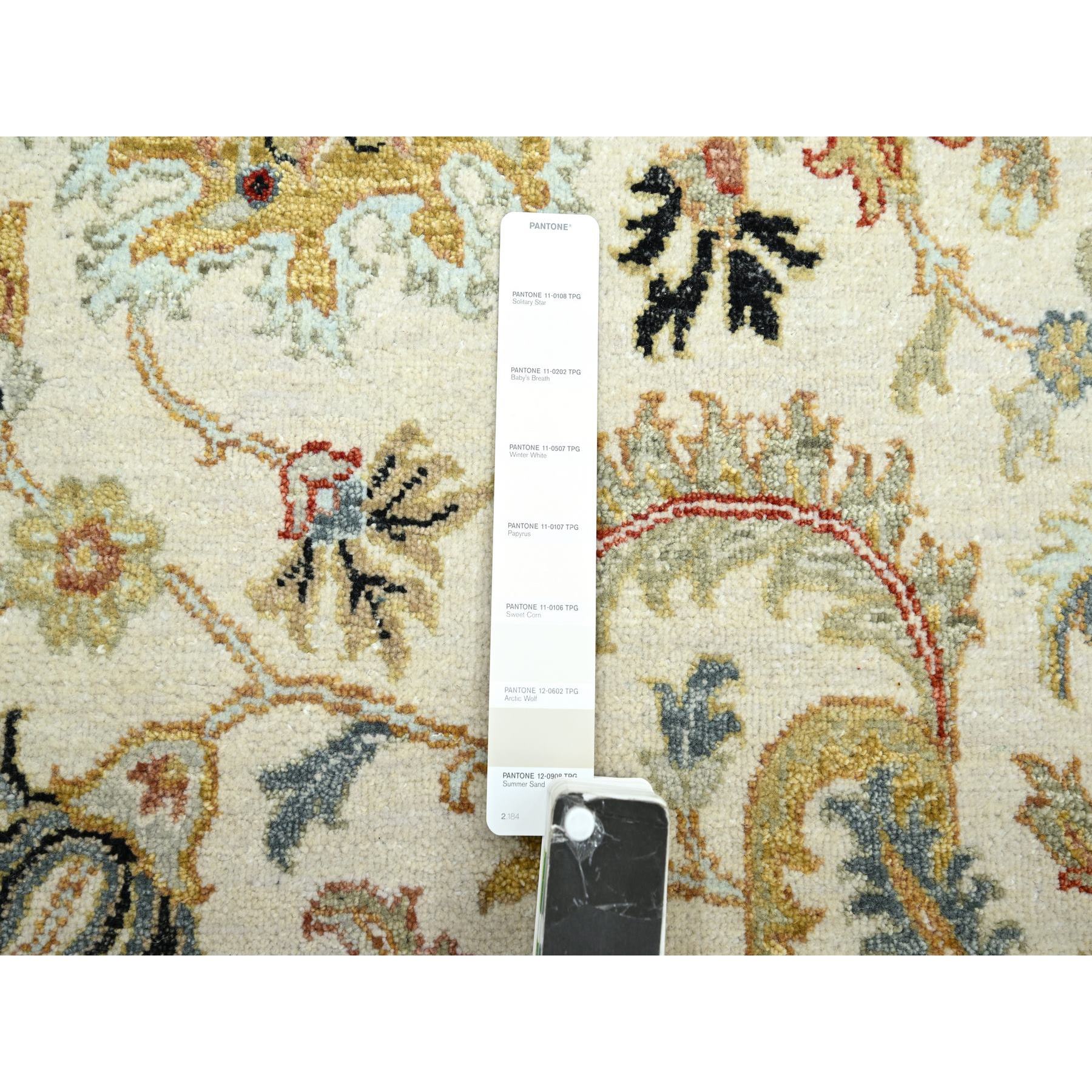6'2"x9'2" Winter White, Agra with Ziegler Design, Colorful Leaf Pattern, Hand Knotted, Vegetable Dyes, Pure Wool, Oriental Rug Sh83206