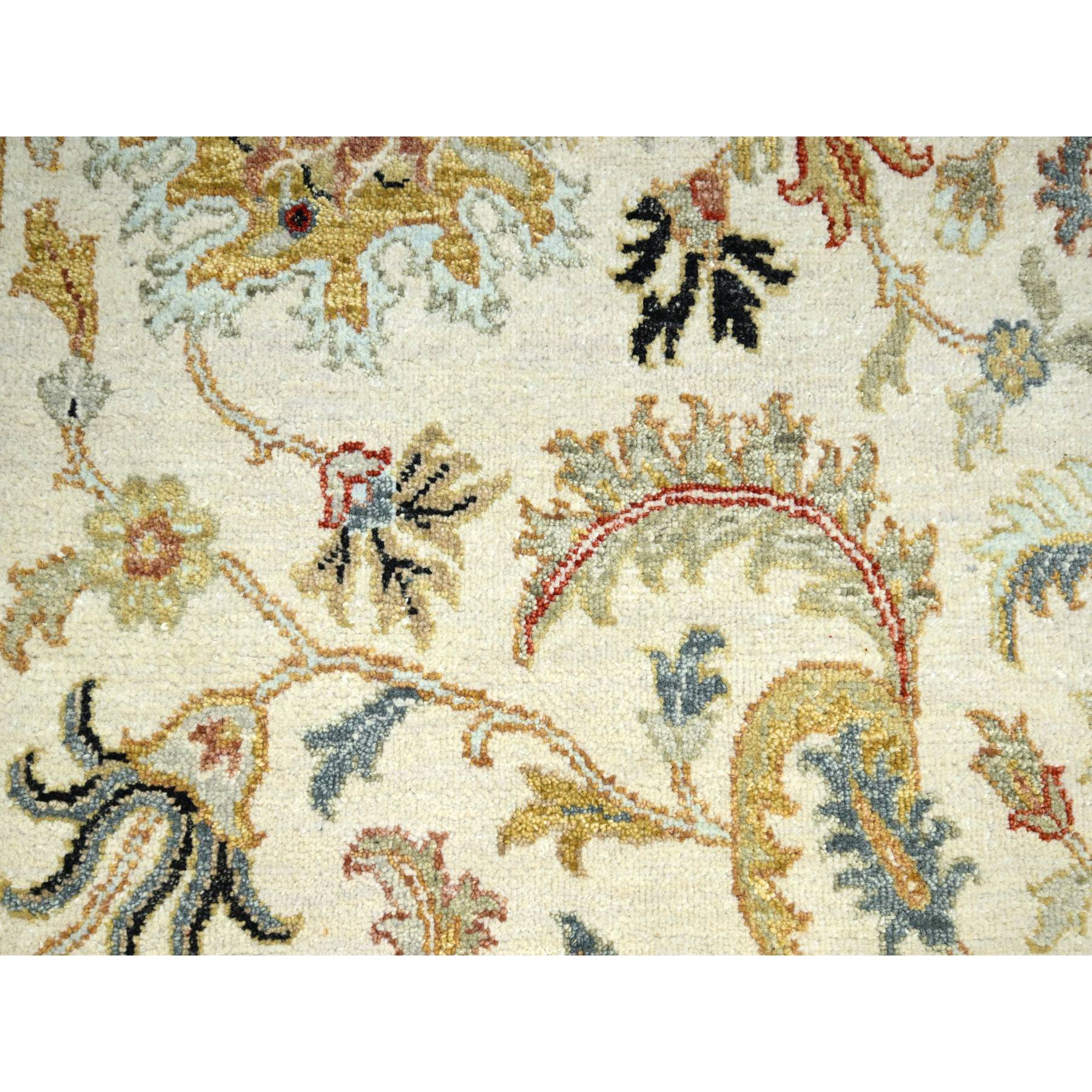 6'2"x9'2" Winter White, Agra with Ziegler Design, Colorful Leaf Pattern, Hand Knotted, Vegetable Dyes, Pure Wool, Oriental Rug Sh83206