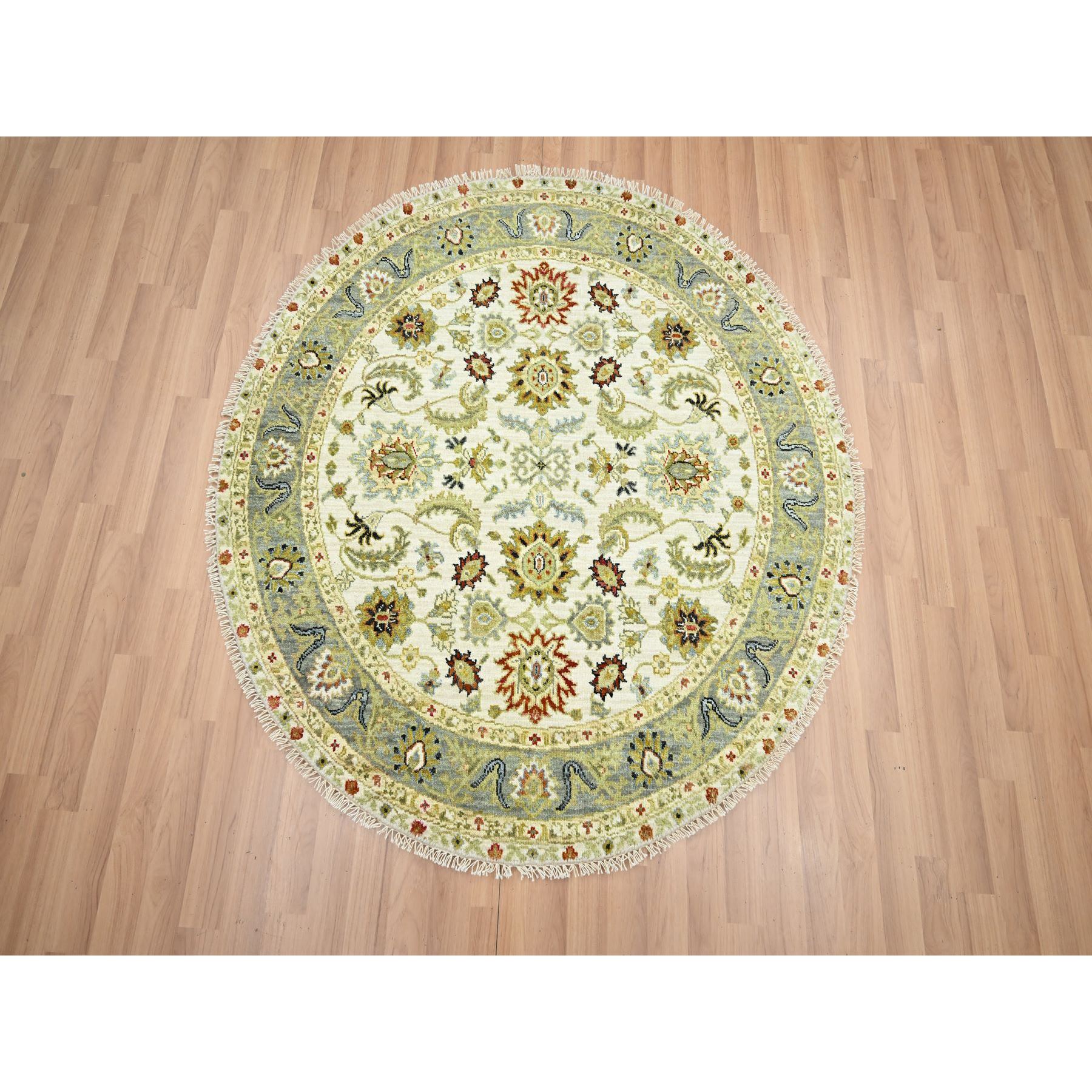 4'2"x4'2" Chiffon White, Agra with Ziegler Design, Pure Wool, Hand Knotted, Natural Dyes, Round, Oriental Rug Sh83211