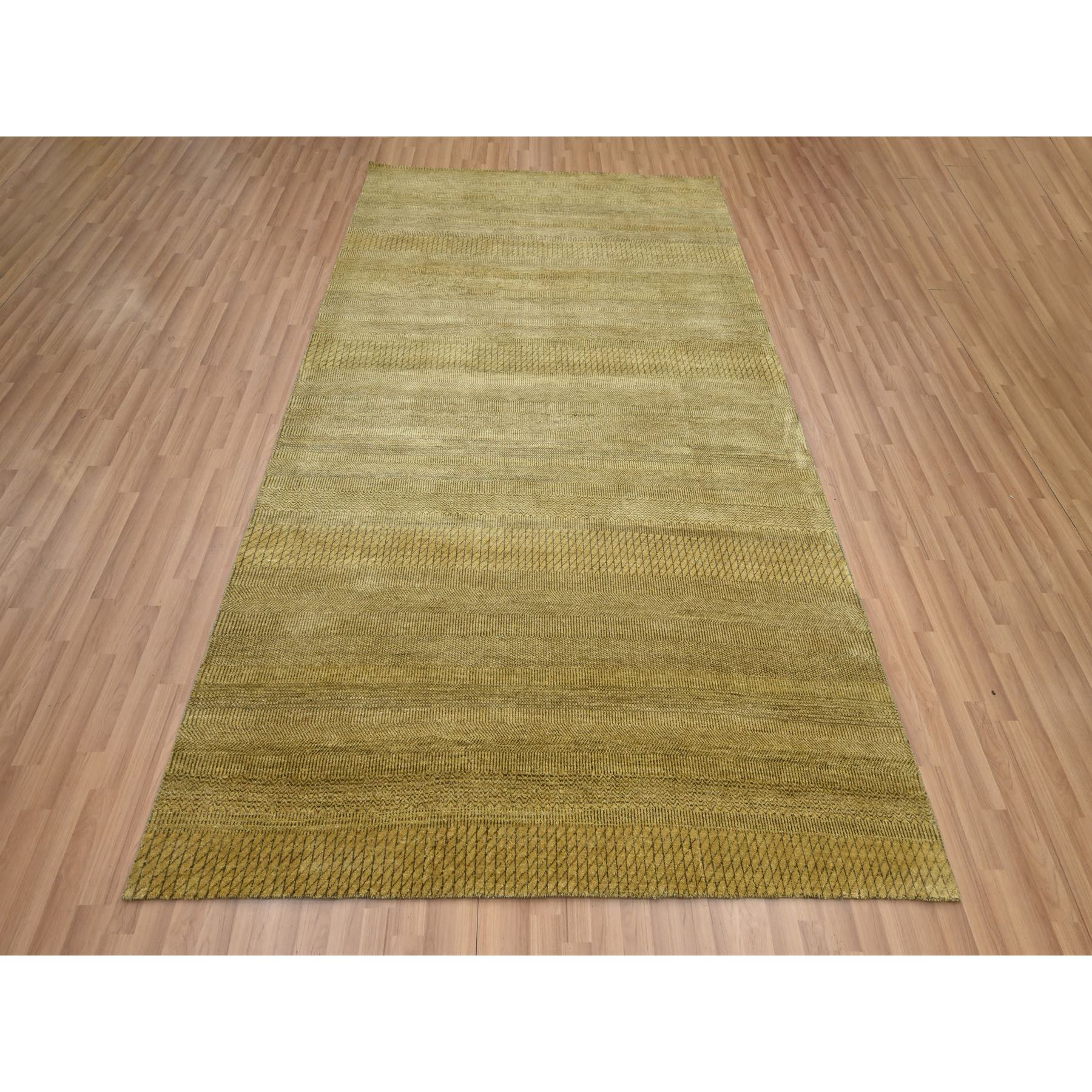 6'1"x9'6" Peanut Brown, Modern Grass Design, Hand Knotted, Borderless, Denser Weave, Wool and Silk, Lush and Plush, Oriental Rug Sh83213