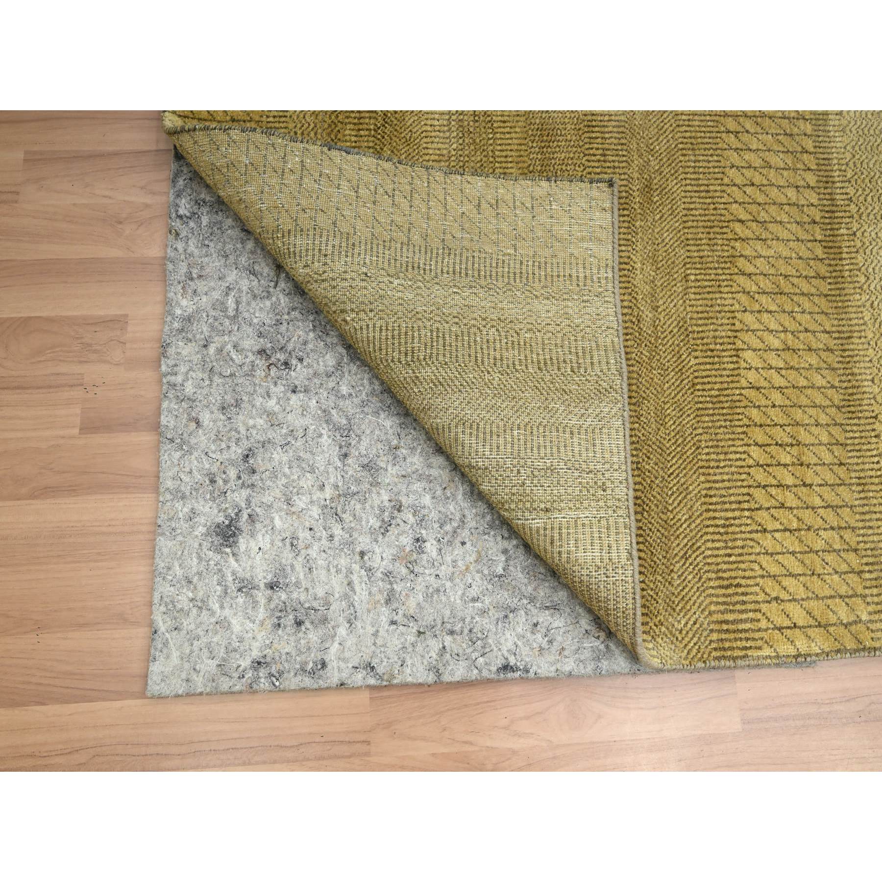 6'1"x9'6" Peanut Brown, Modern Grass Design, Hand Knotted, Borderless, Denser Weave, Wool and Silk, Lush and Plush, Oriental Rug Sh83213