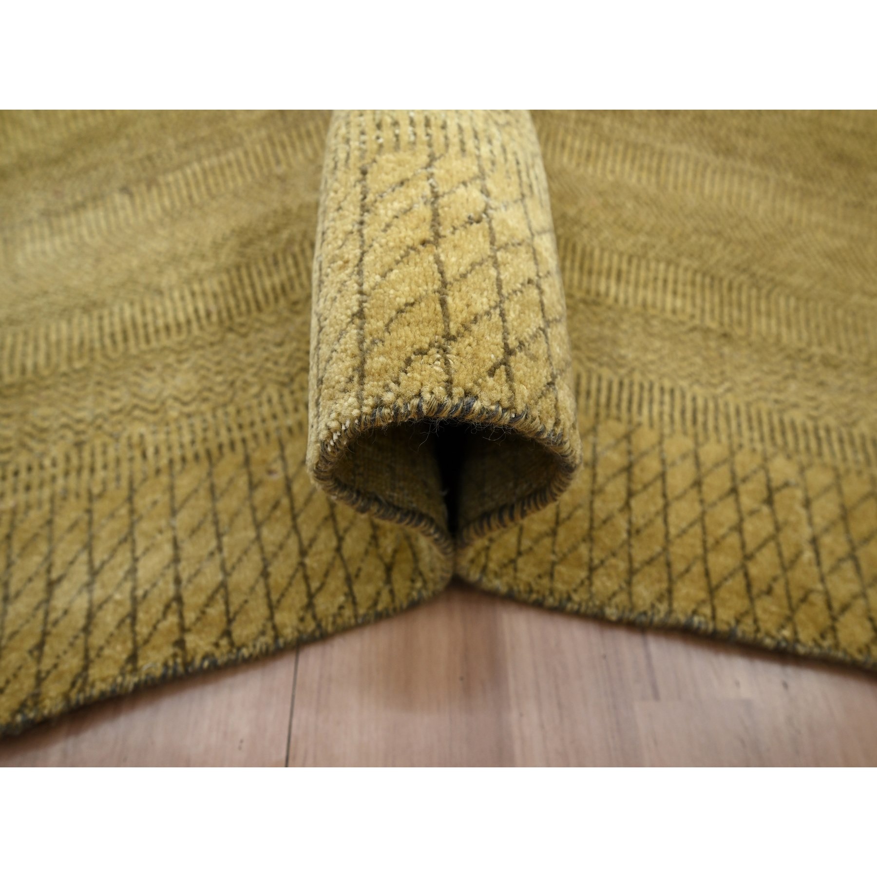 6'1"x9'6" Peanut Brown, Modern Grass Design, Hand Knotted, Borderless, Denser Weave, Wool and Silk, Lush and Plush, Oriental Rug Sh83213