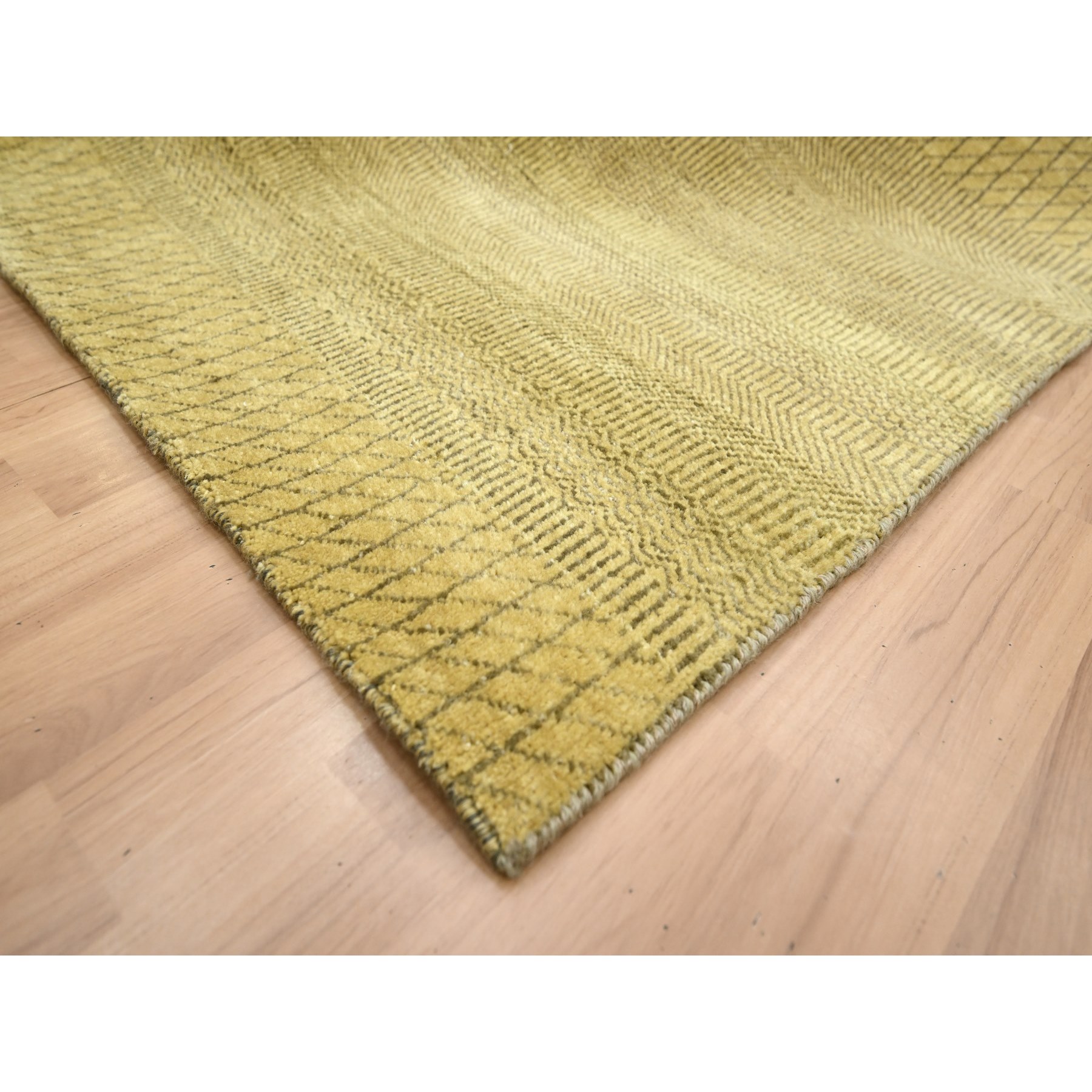 6'1"x9'6" Peanut Brown, Modern Grass Design, Hand Knotted, Borderless, Denser Weave, Wool and Silk, Lush and Plush, Oriental Rug Sh83213